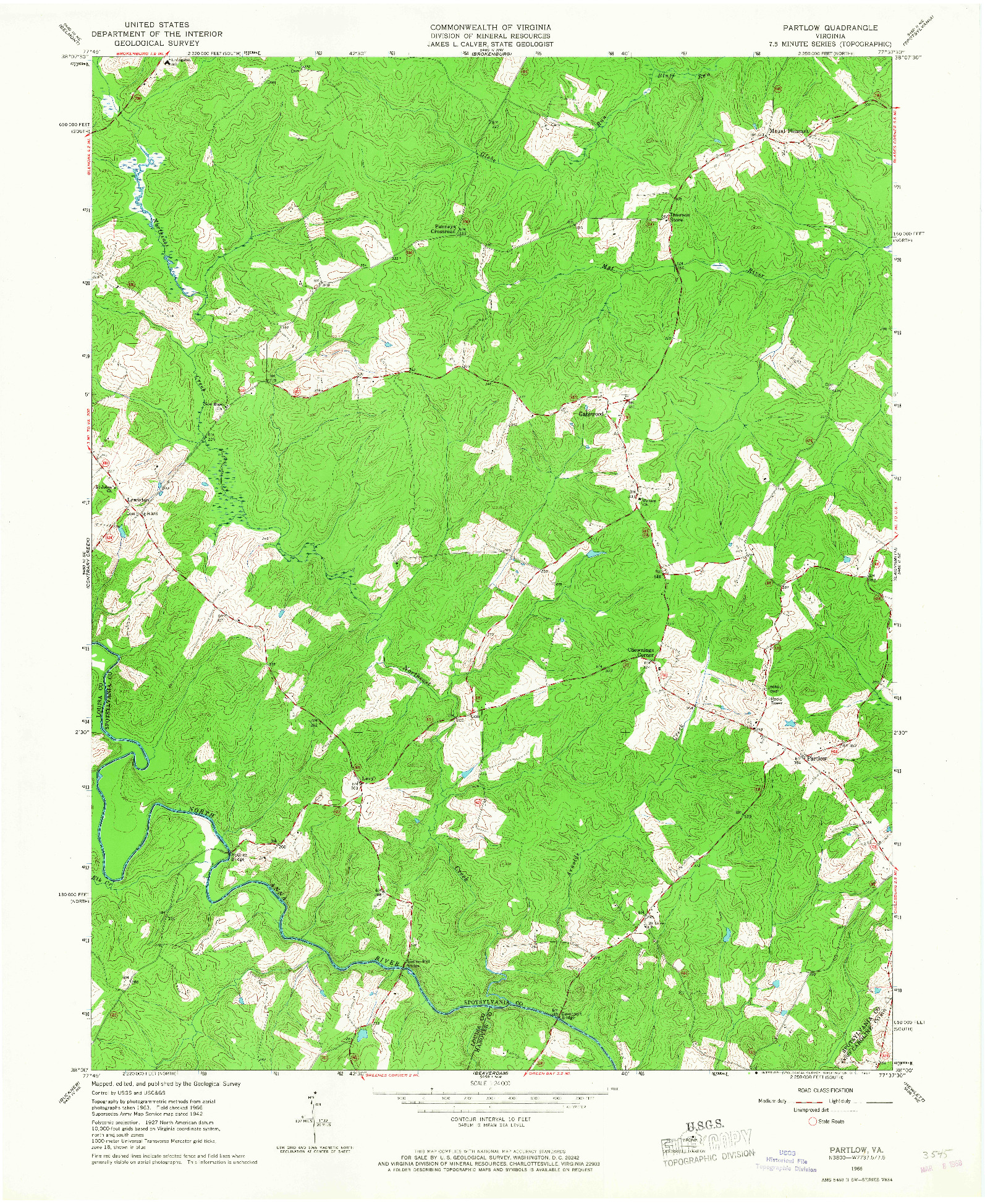 USGS 1:24000-SCALE QUADRANGLE FOR PARTLOW, VA 1966
