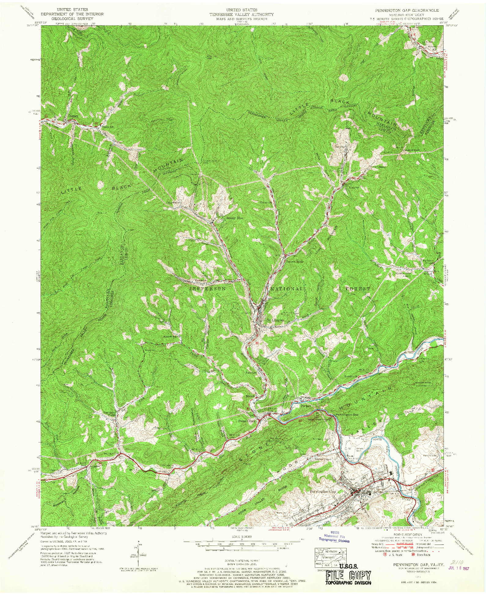 USGS 1:24000-SCALE QUADRANGLE FOR PENNINGTON GAP, VA 1955