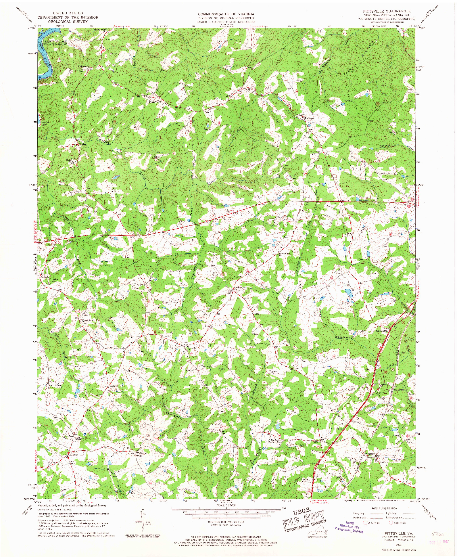 USGS 1:24000-SCALE QUADRANGLE FOR PITTSVILLE, VA 1964