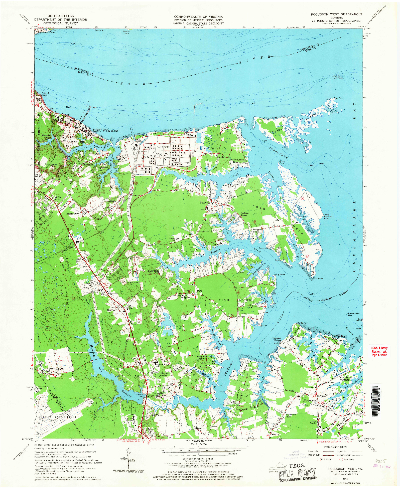 USGS 1:24000-SCALE QUADRANGLE FOR POQUOSON WEST, VA 1965