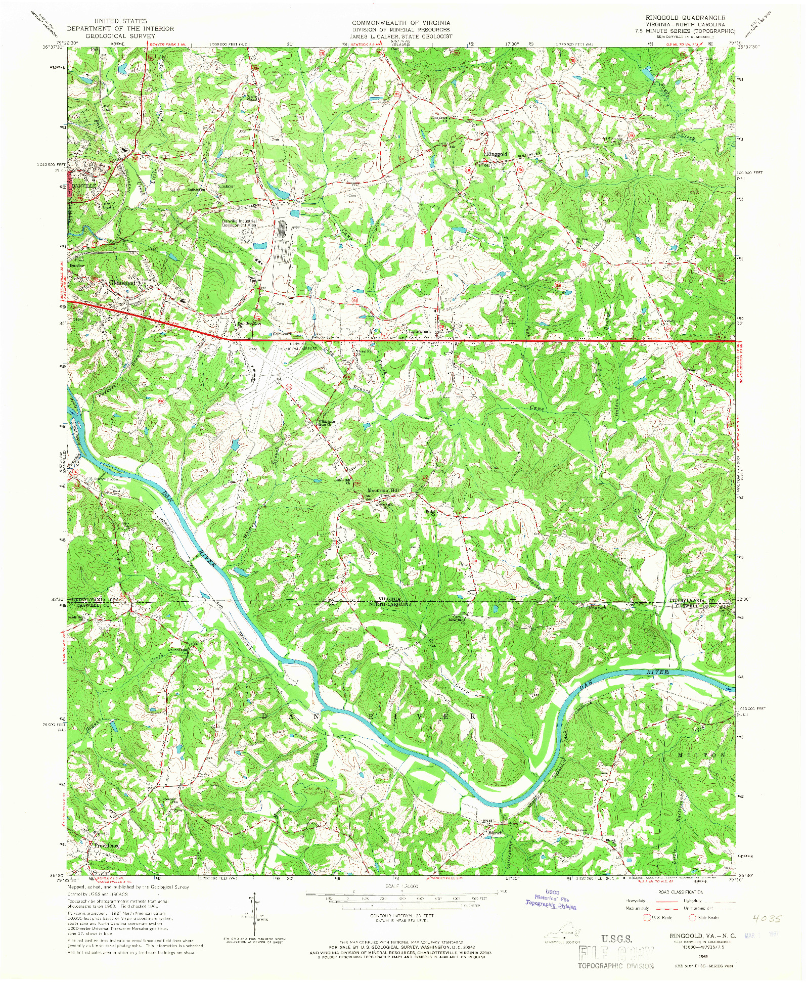 USGS 1:24000-SCALE QUADRANGLE FOR RINGGOLD, VA 1965