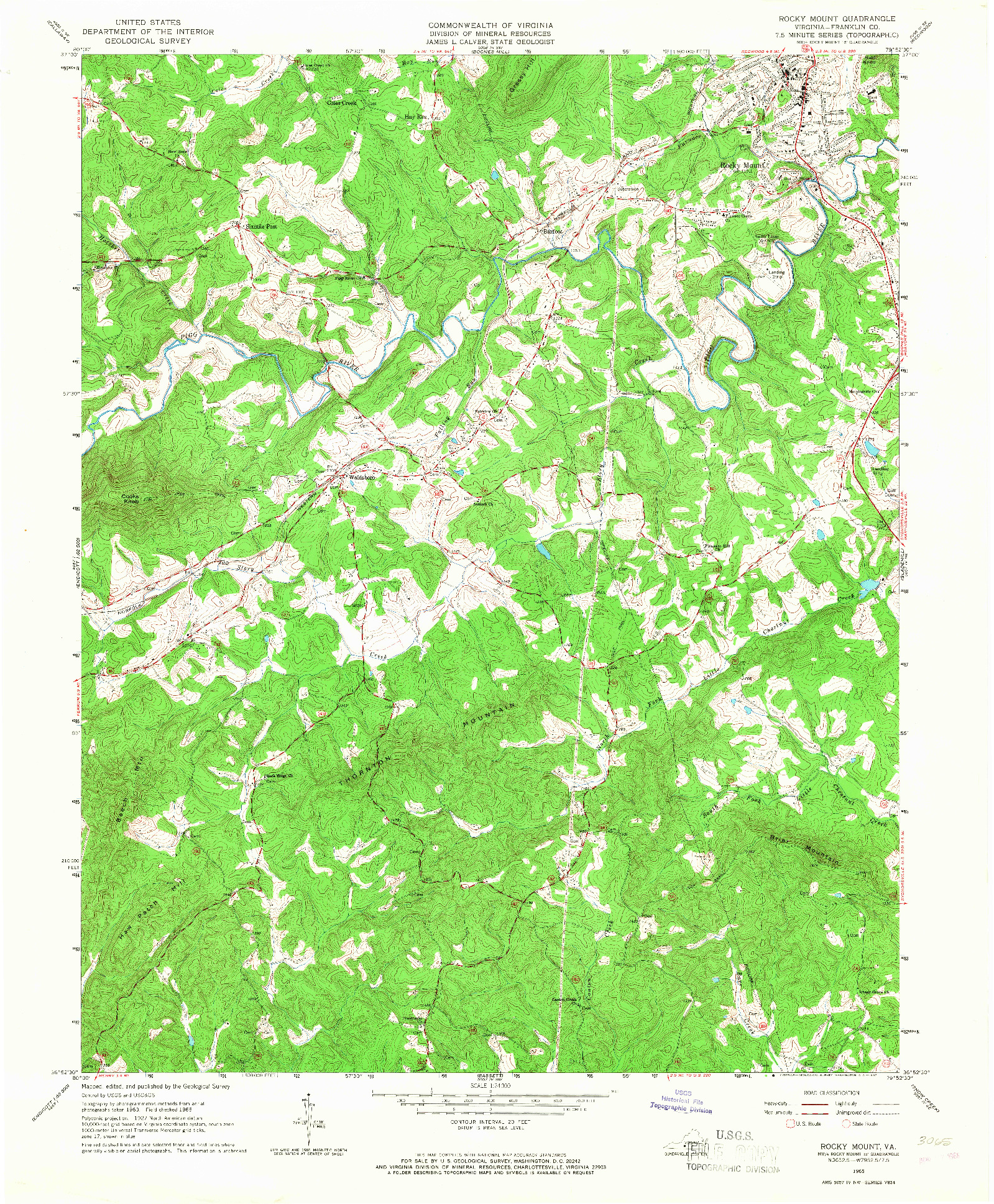 USGS 1:24000-SCALE QUADRANGLE FOR ROCKY MOUNT, VA 1965