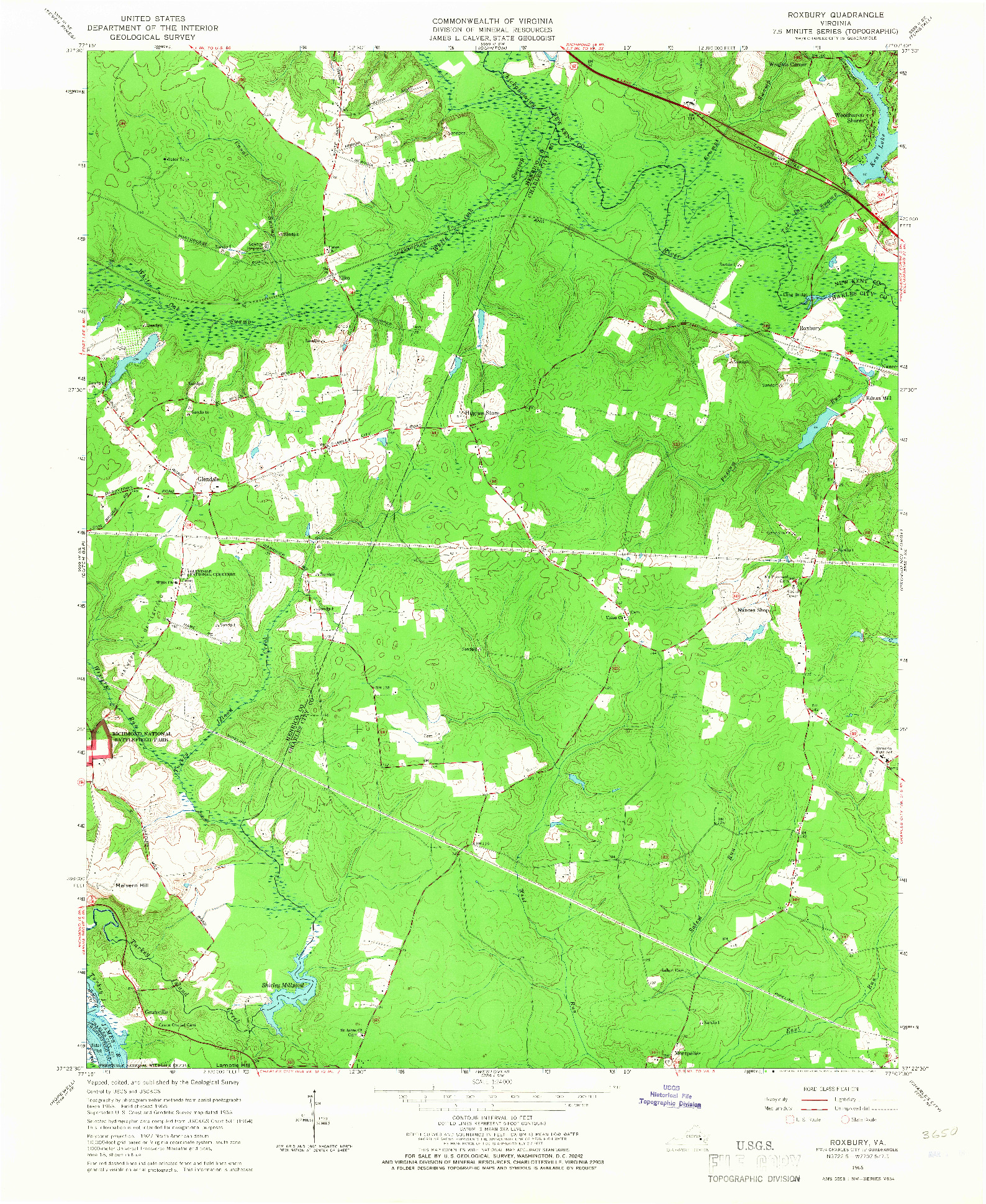 USGS 1:24000-SCALE QUADRANGLE FOR ROXBURY, VA 1965