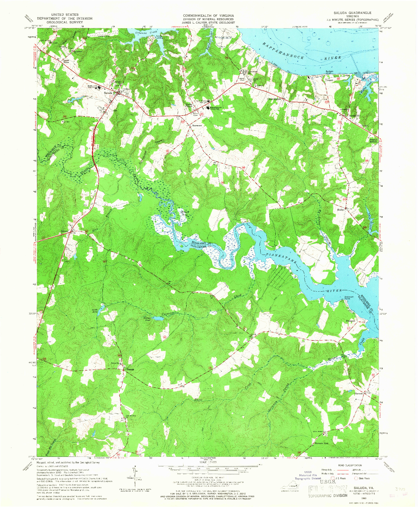 USGS 1:24000-SCALE QUADRANGLE FOR SALUDA, VA 1965