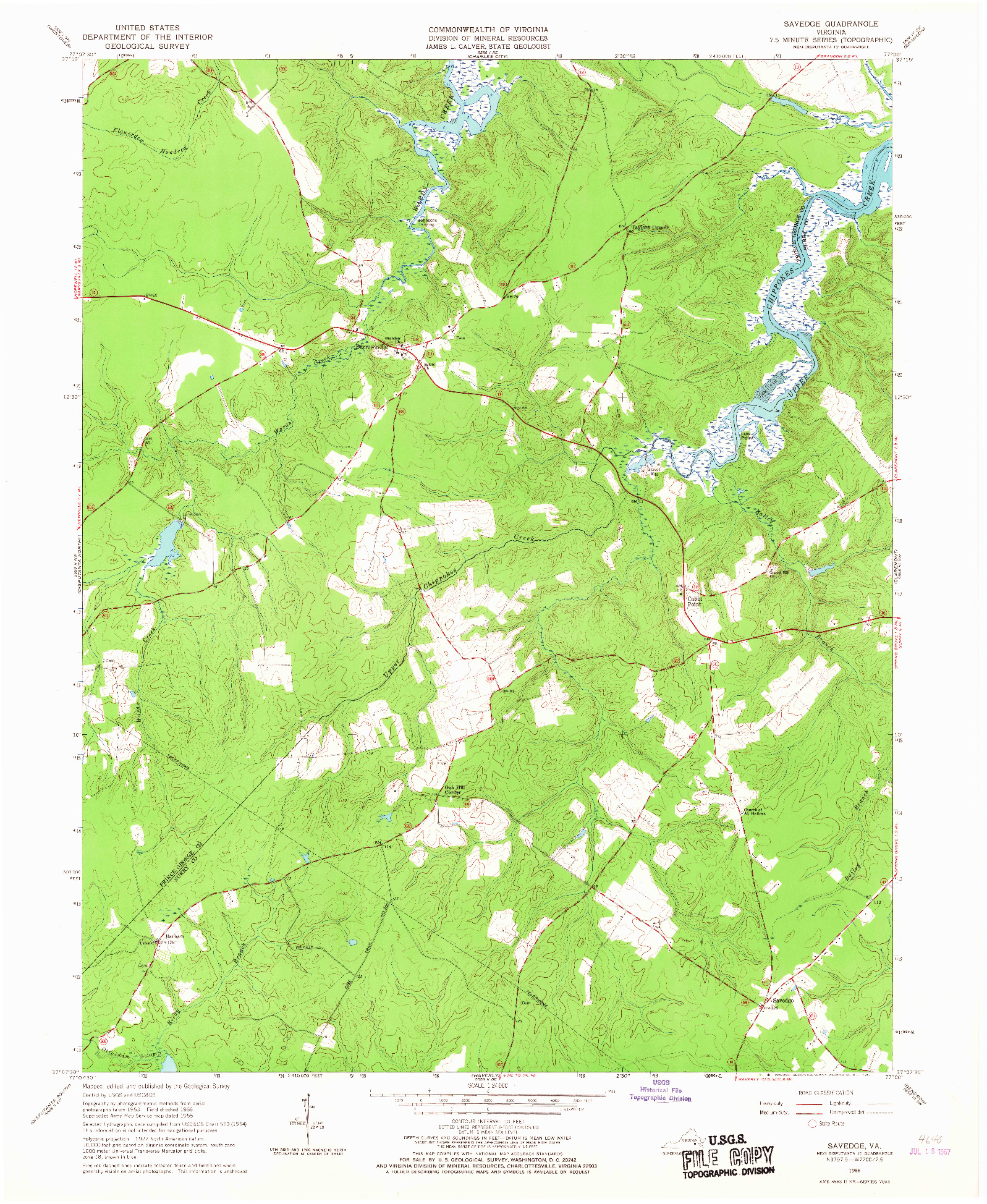 USGS 1:24000-SCALE QUADRANGLE FOR SAVEDGE, VA 1966