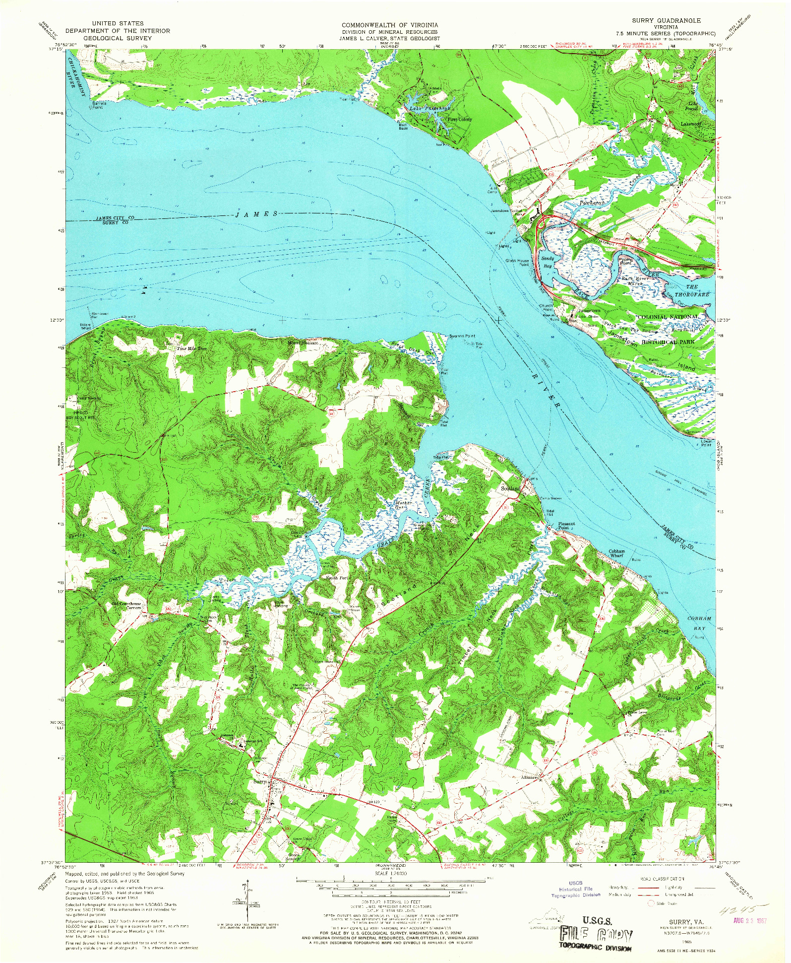 USGS 1:24000-SCALE QUADRANGLE FOR SURRY, VA 1965