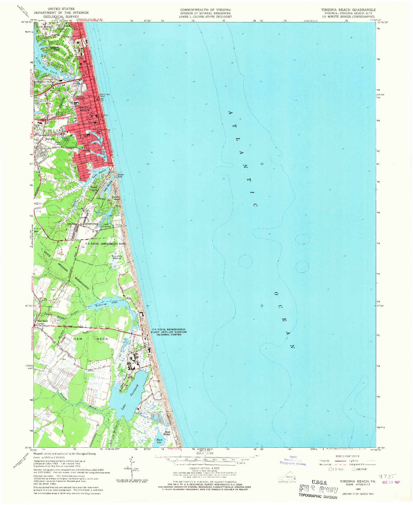 USGS 1:24000-SCALE QUADRANGLE FOR VIRGINIA BEACH, VA 1965