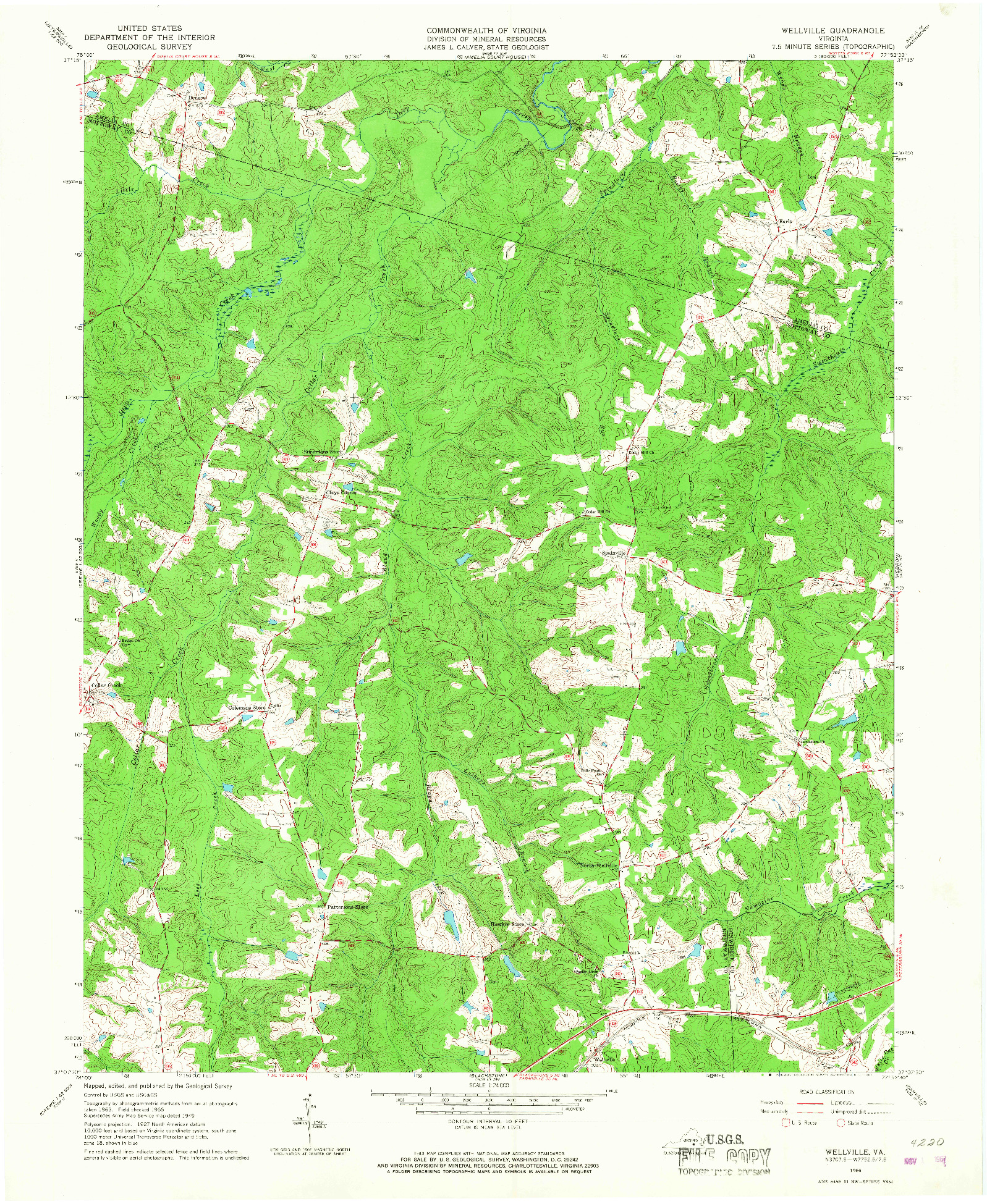 USGS 1:24000-SCALE QUADRANGLE FOR WELLVILLE, VA 1966