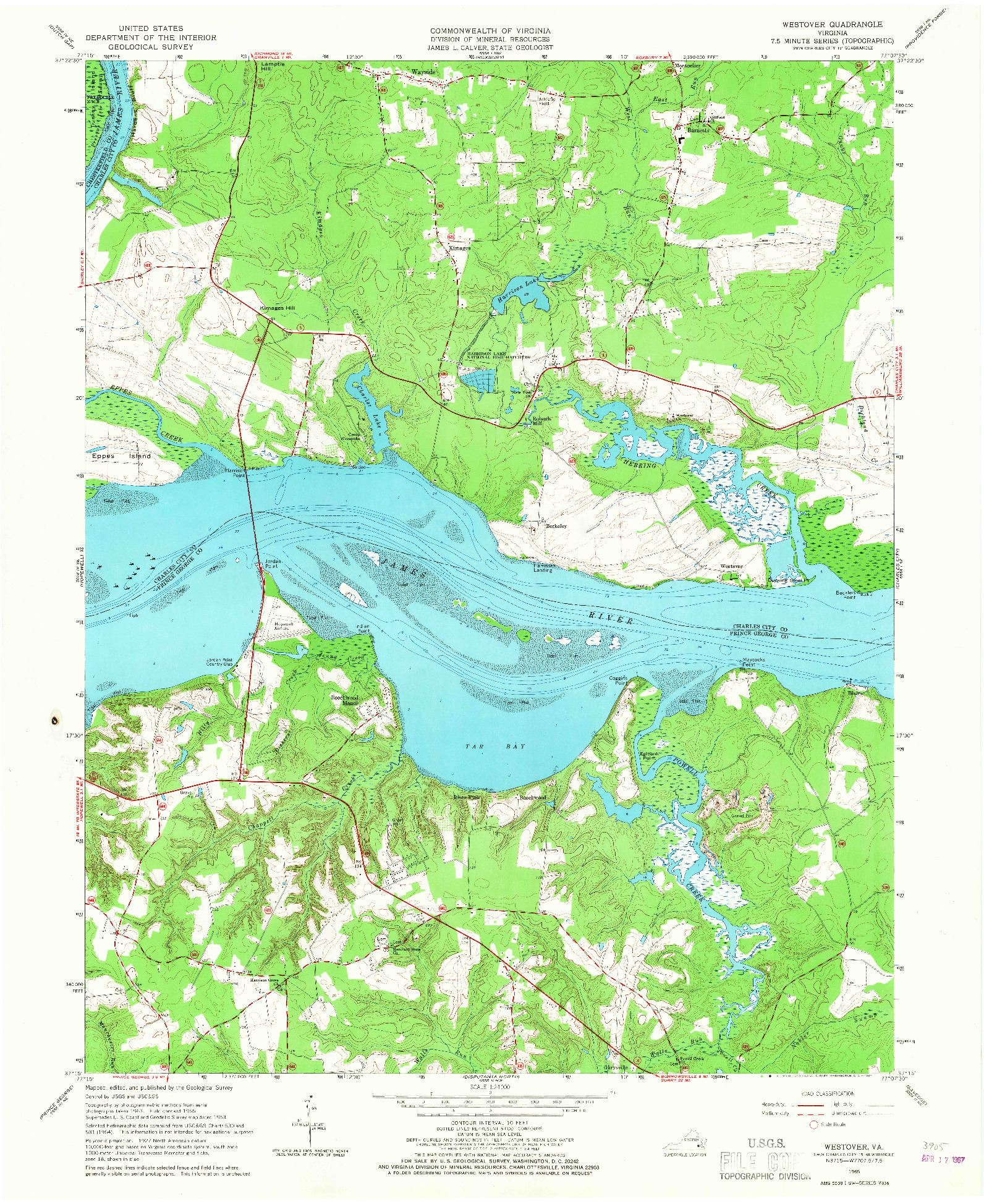 USGS 1:24000-SCALE QUADRANGLE FOR WESTOVER, VA 1965