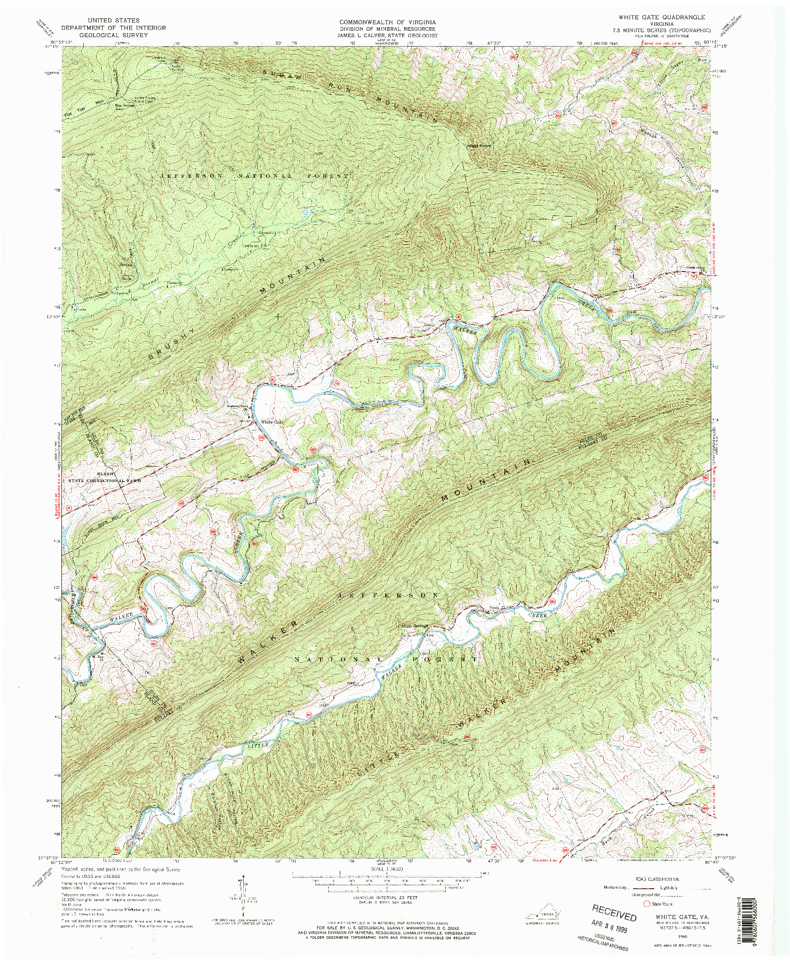 USGS 1:24000-SCALE QUADRANGLE FOR WHITE GATE, VA 1965