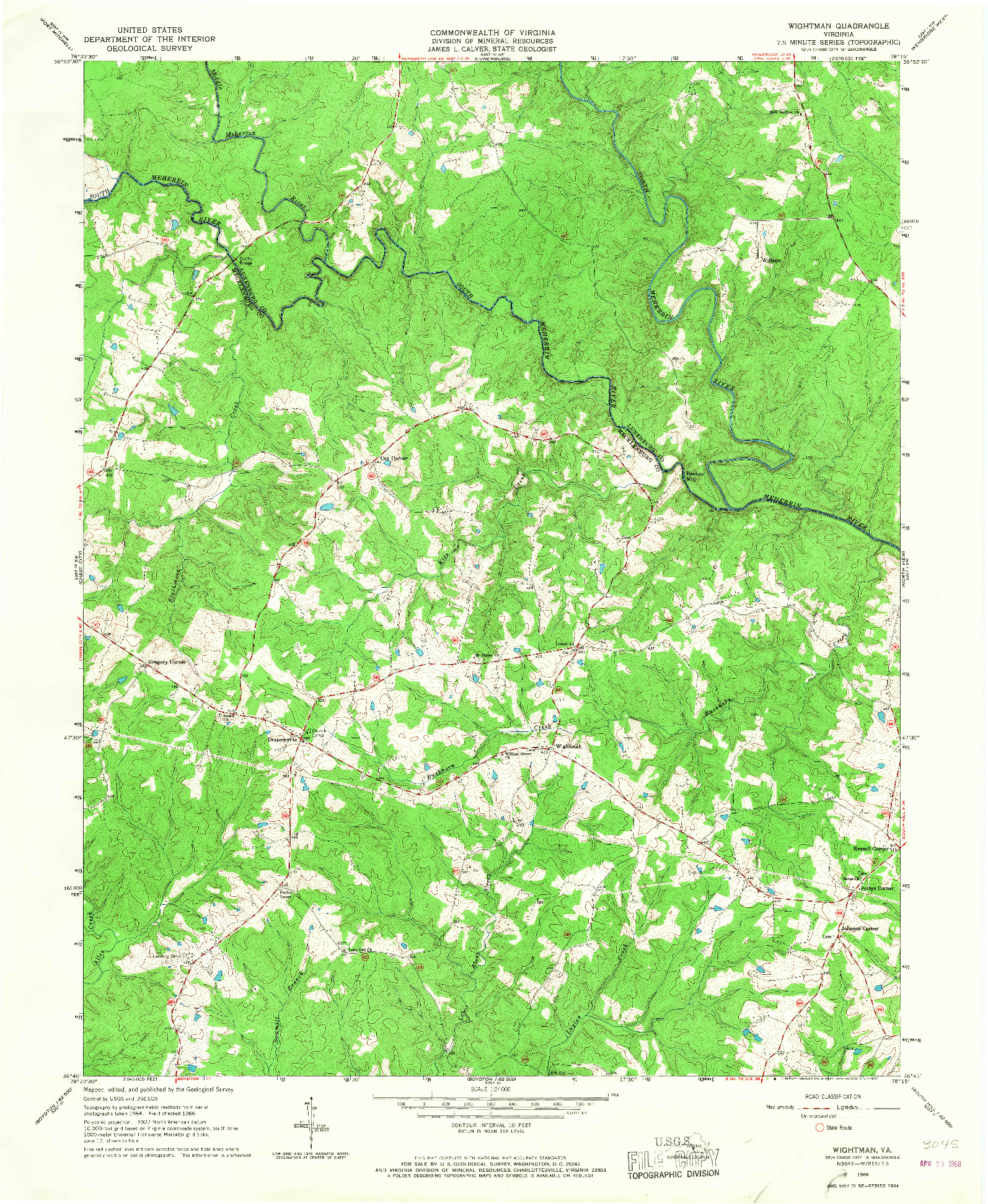 USGS 1:24000-SCALE QUADRANGLE FOR WIGHTMAN, VA 1966