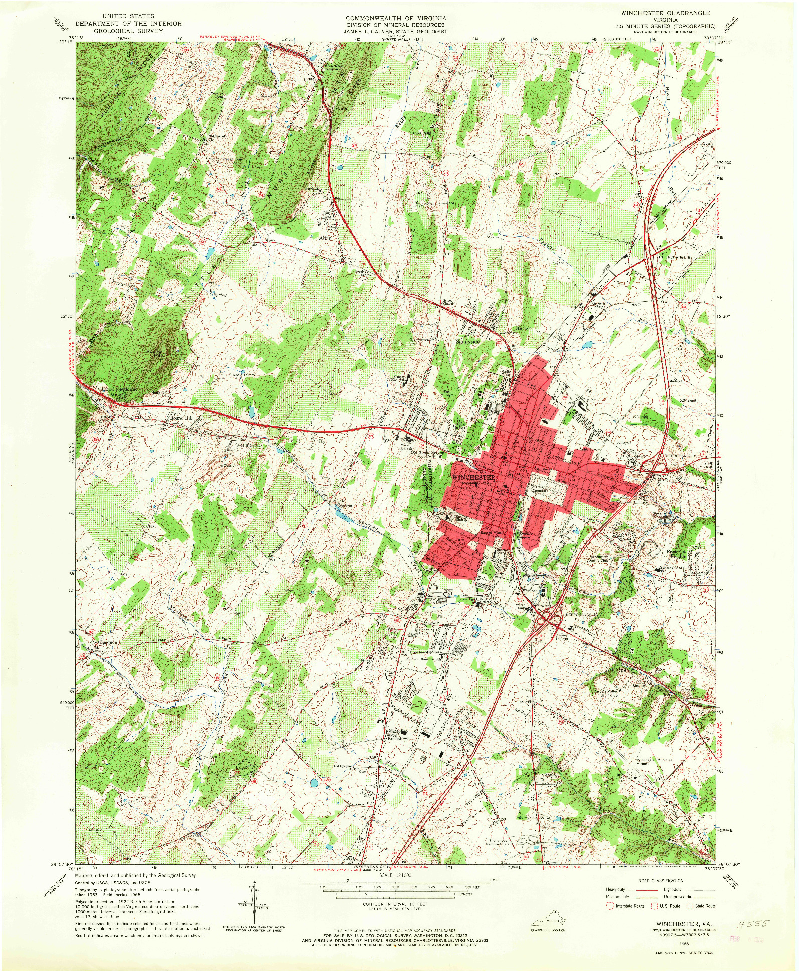 USGS 1:24000-SCALE QUADRANGLE FOR WINCHESTER, VA 1966