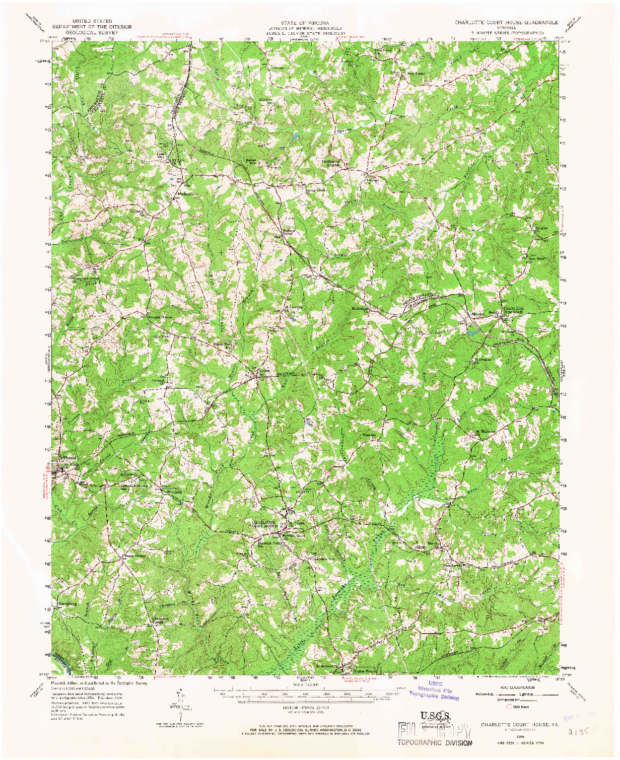 USGS 1:62500-SCALE QUADRANGLE FOR CHARLOTTE COURT HOUSE, VA 1956