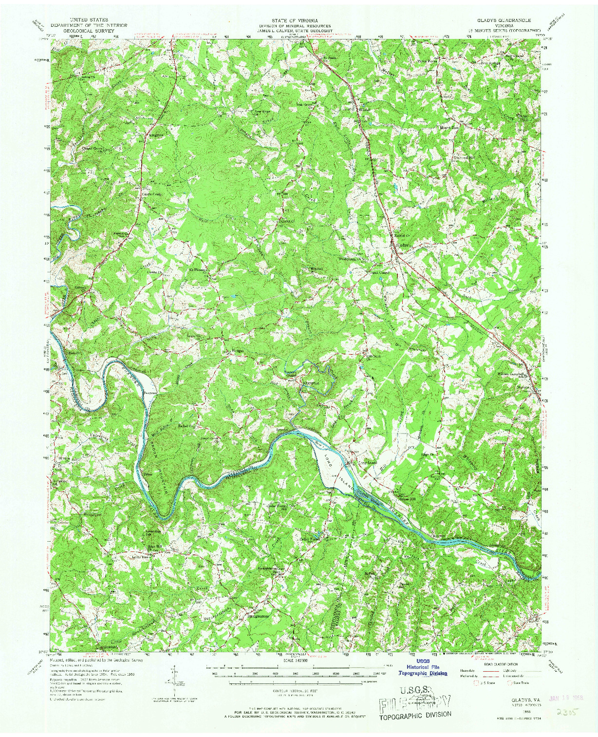 USGS 1:62500-SCALE QUADRANGLE FOR GLADYS, VA 1956