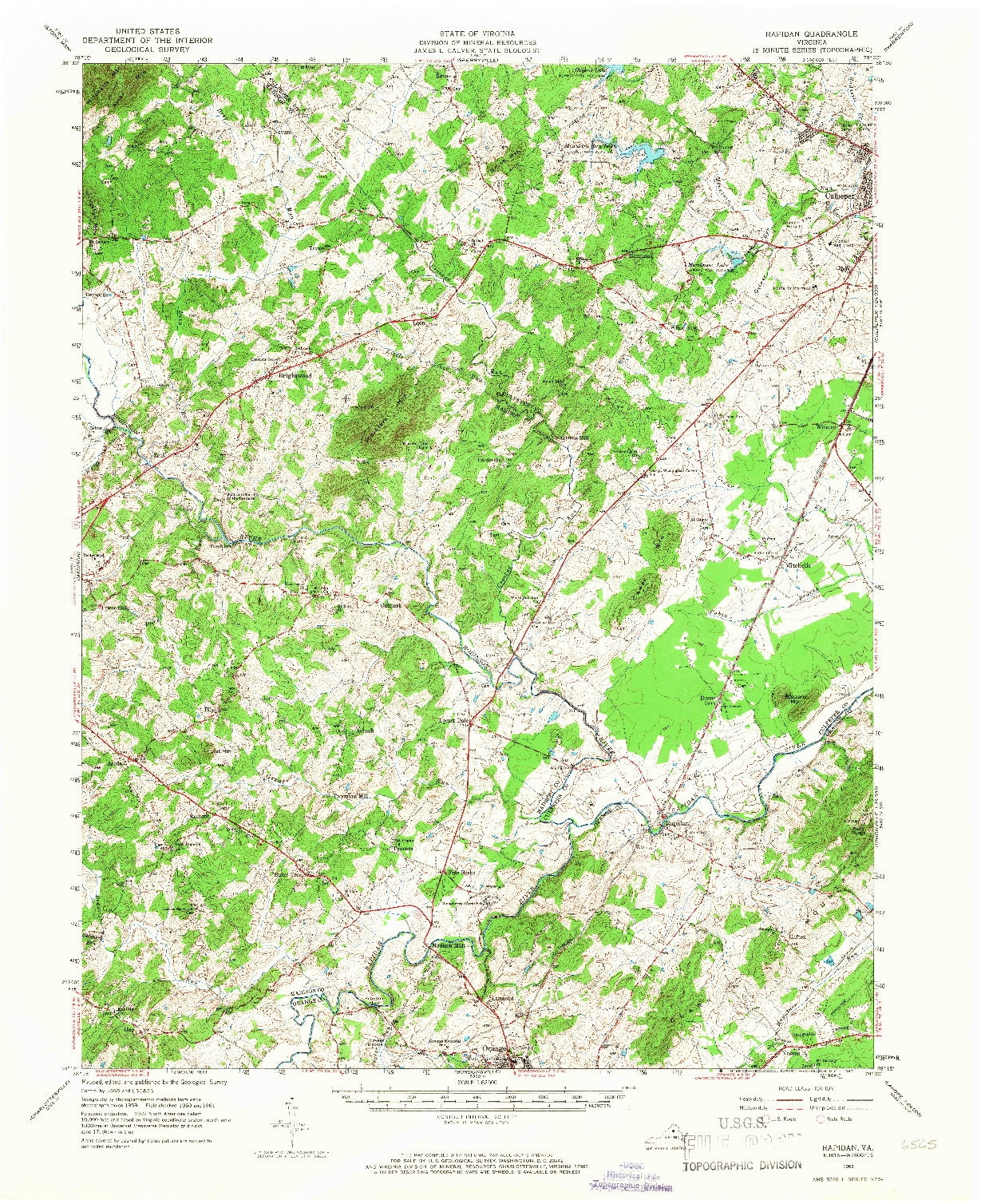 USGS 1:62500-SCALE QUADRANGLE FOR RAPIDAN, VA 1961