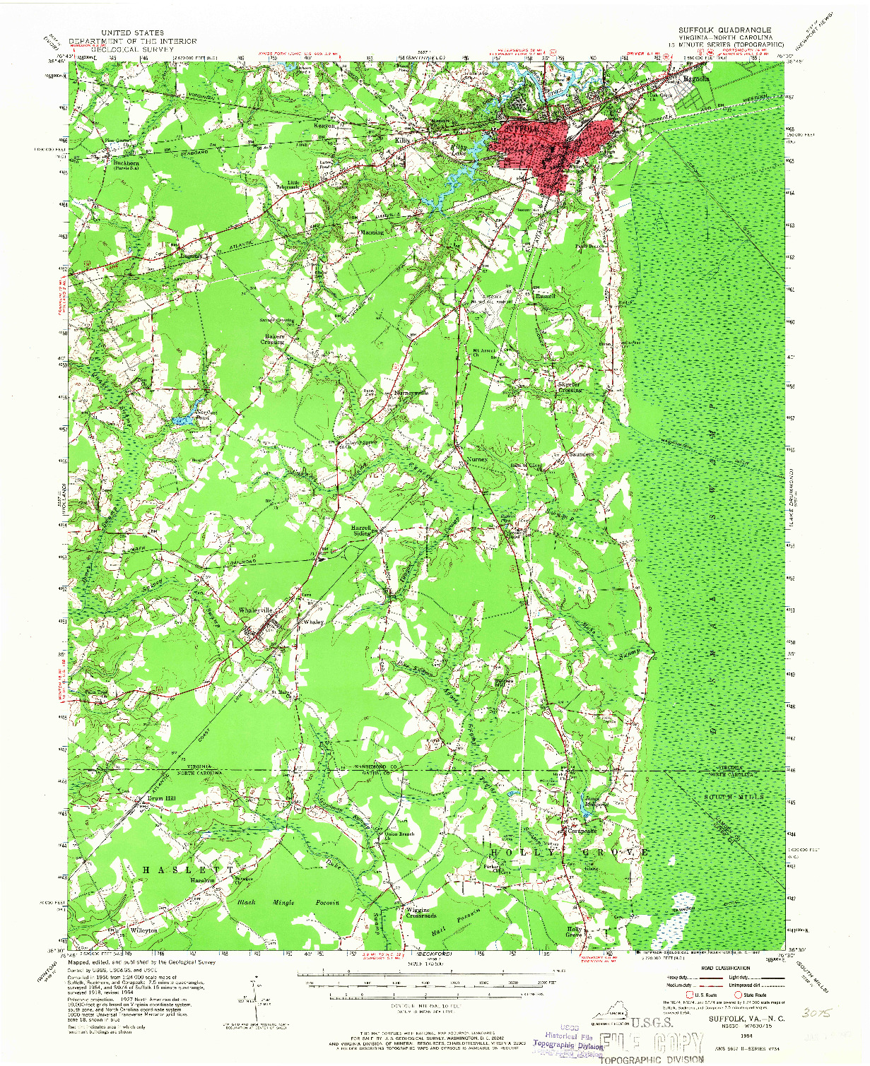 USGS 1:62500-SCALE QUADRANGLE FOR SUFFOLK, VA 1954