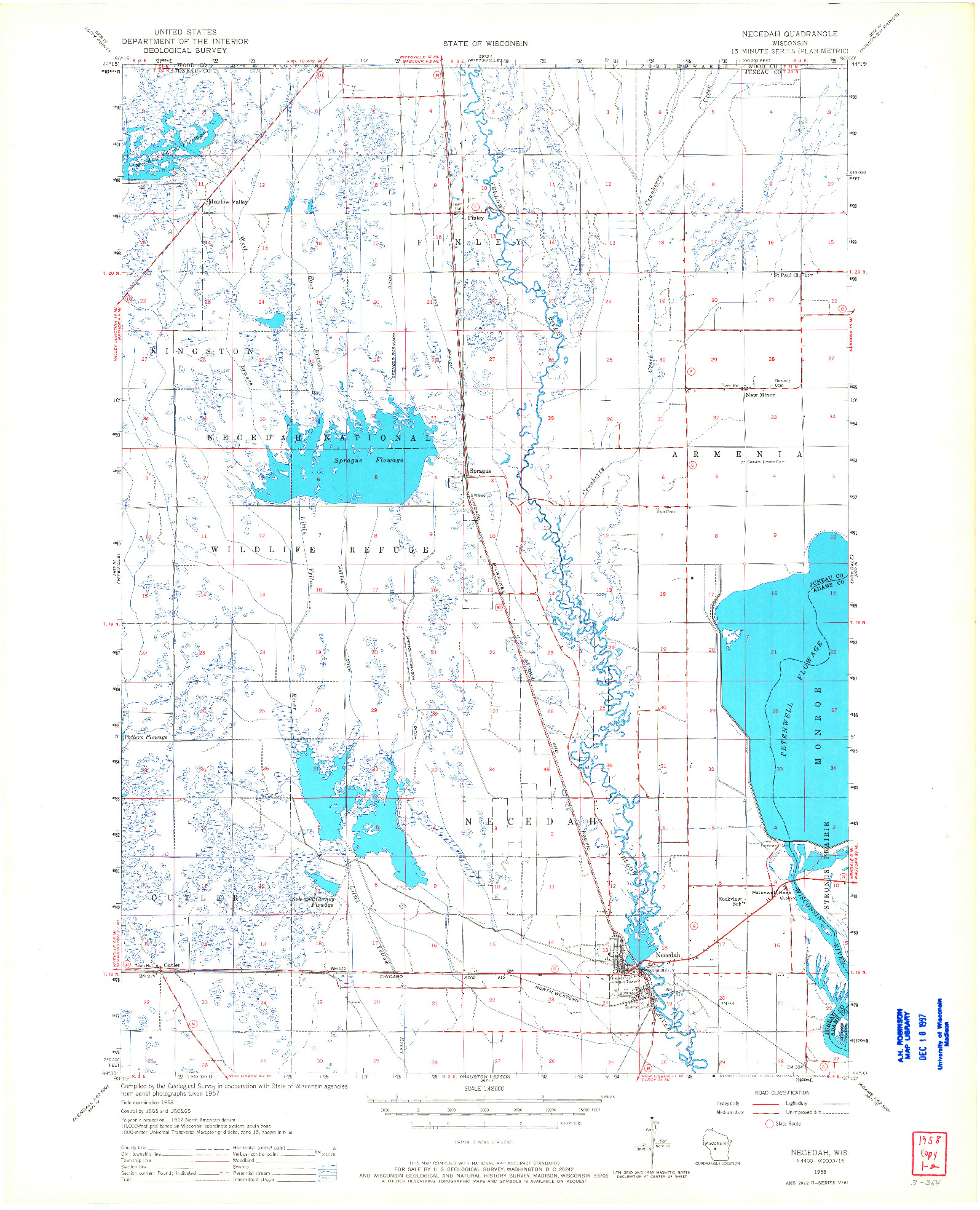 USGS 1:48000-SCALE QUADRANGLE FOR NECEDAH, WI 1958