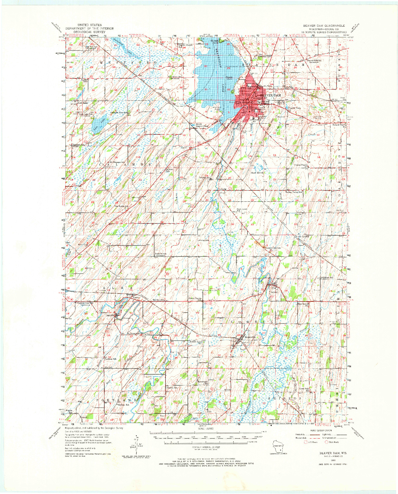 USGS 1:62500-SCALE QUADRANGLE FOR BEAVER DAM, WI 1955