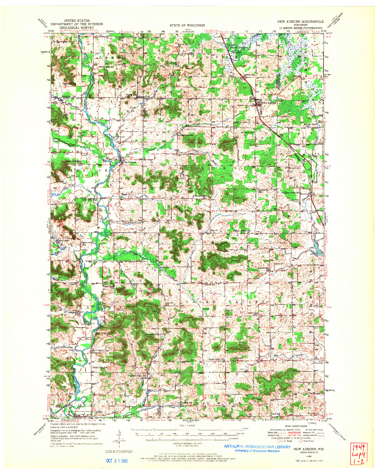 USGS 1:62500-SCALE QUADRANGLE FOR NEW AUBURN, WI 1949