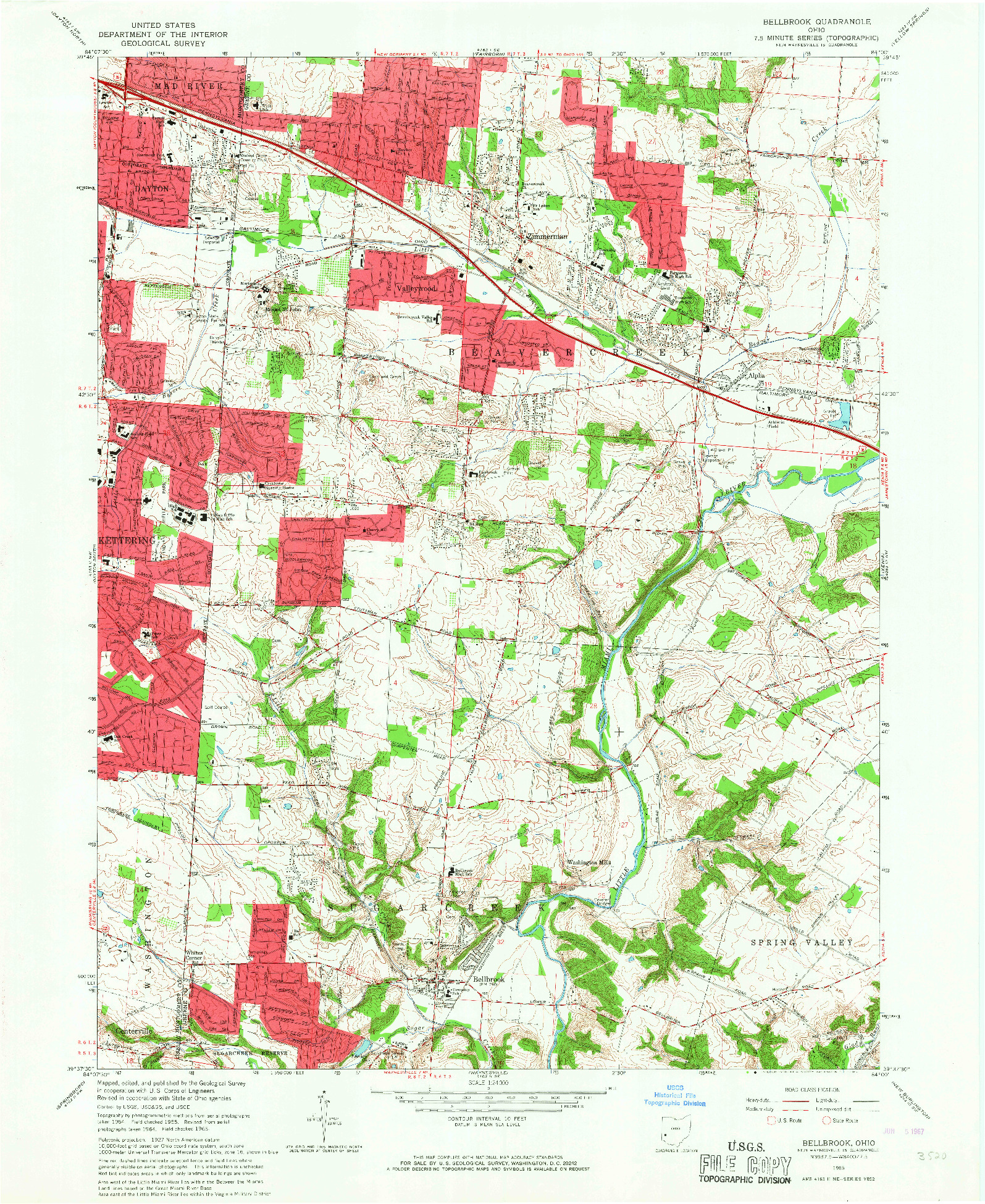 USGS 1:24000-SCALE QUADRANGLE FOR BELLBROOK, OH 1965