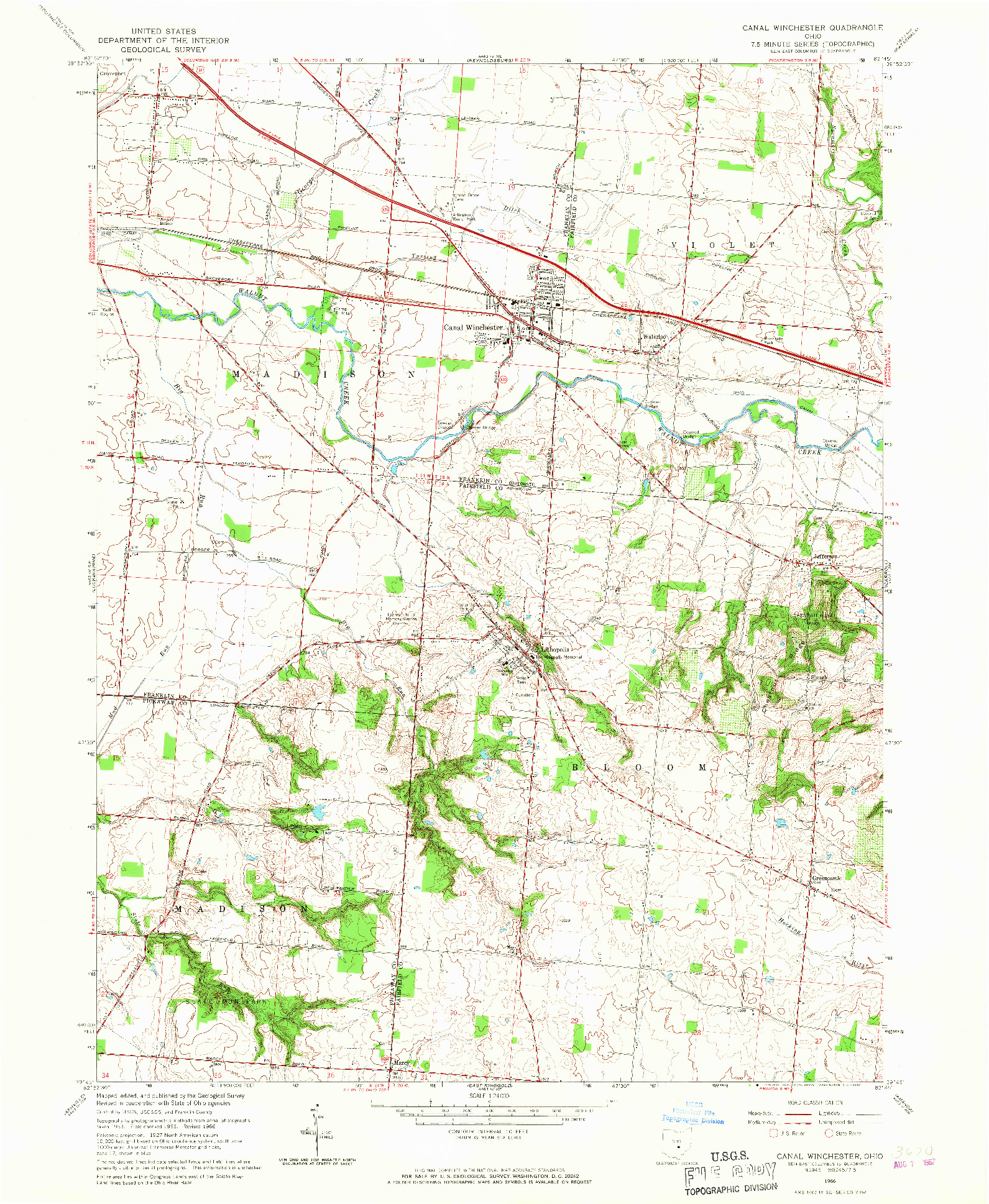 USGS 1:24000-SCALE QUADRANGLE FOR CANAL WINCHESTER, OH 1966