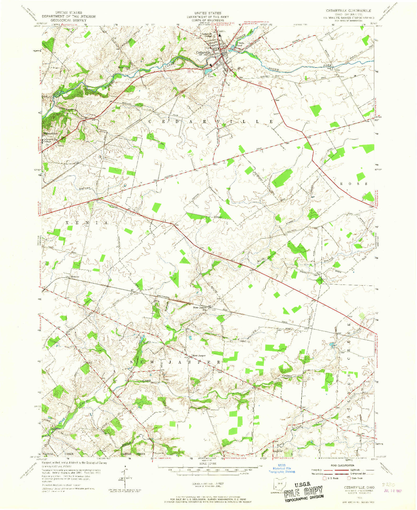 USGS 1:24000-SCALE QUADRANGLE FOR CEDARVILLE, OH 1955