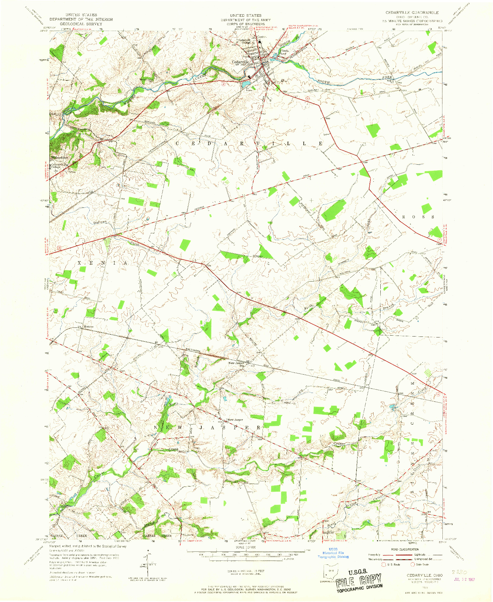 USGS 1:24000-SCALE QUADRANGLE FOR CEDARVILLE, OH 1955