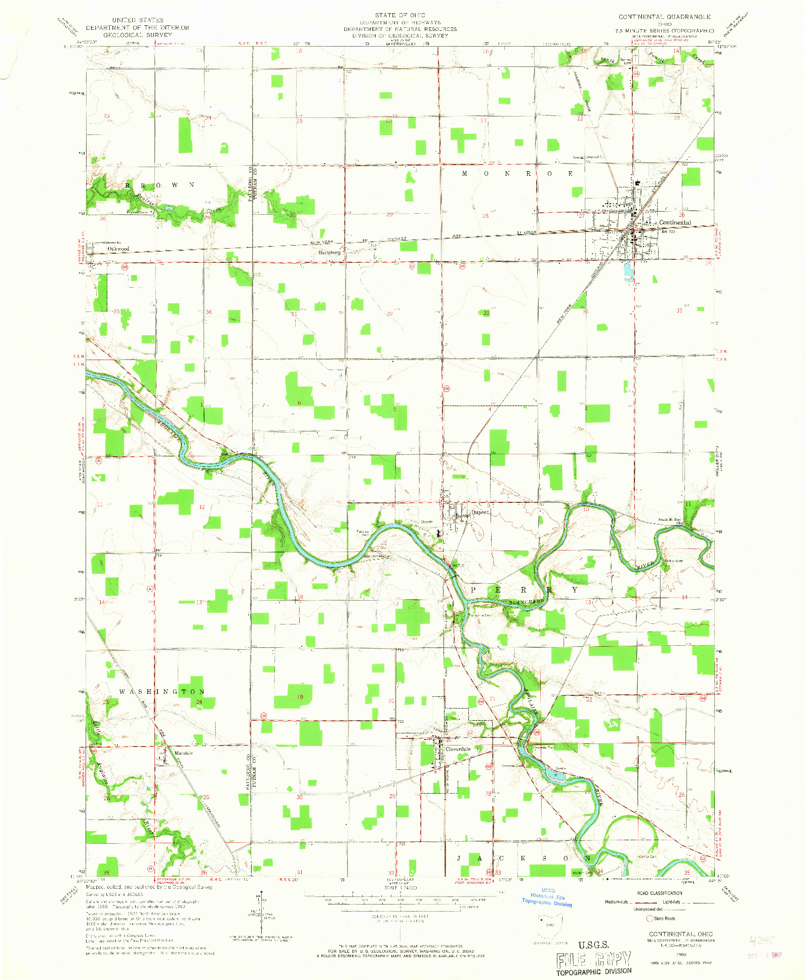 USGS 1:24000-SCALE QUADRANGLE FOR CONTINENTAL, OH 1960