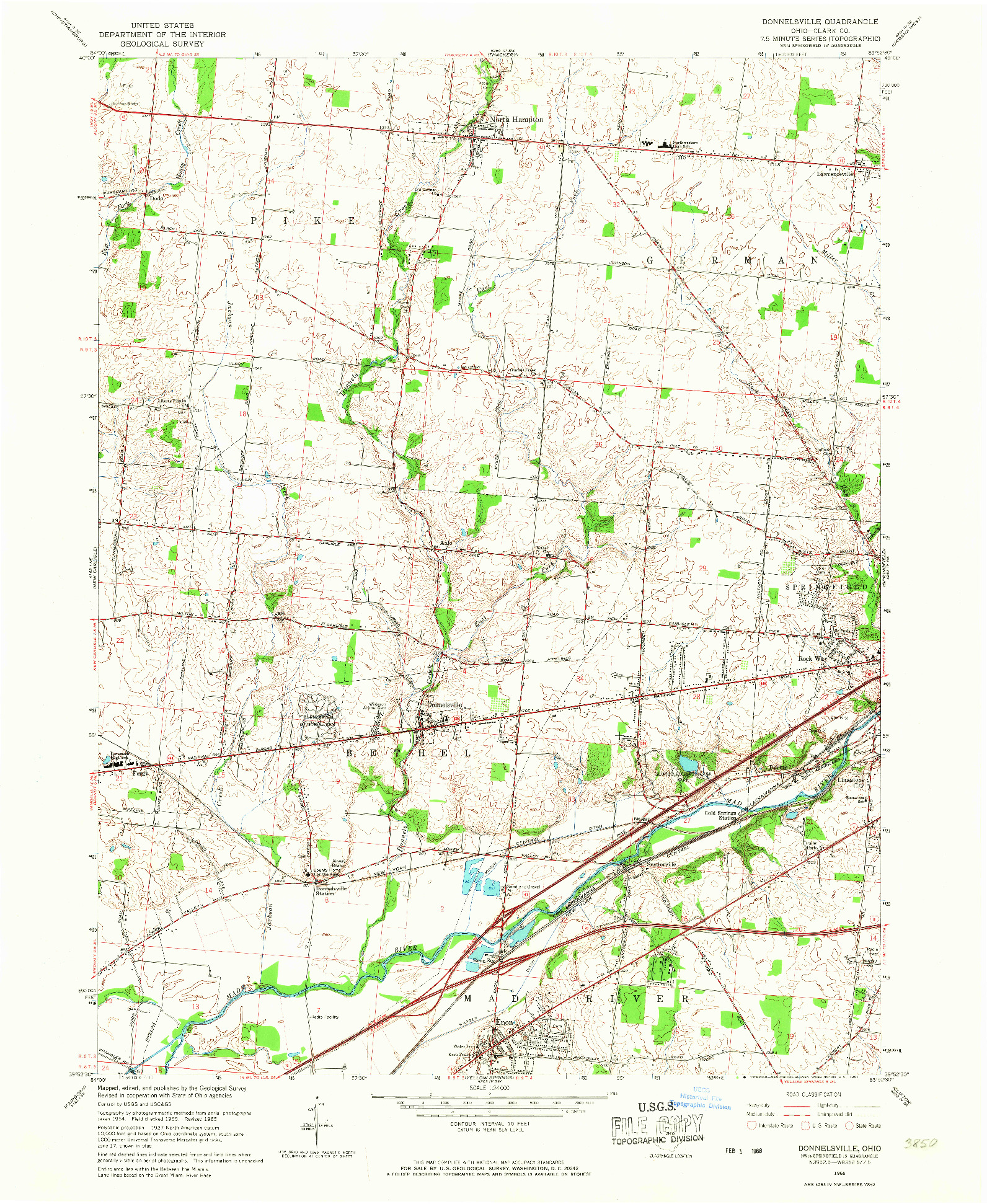 USGS 1:24000-SCALE QUADRANGLE FOR DONNELSVILLE, OH 1965