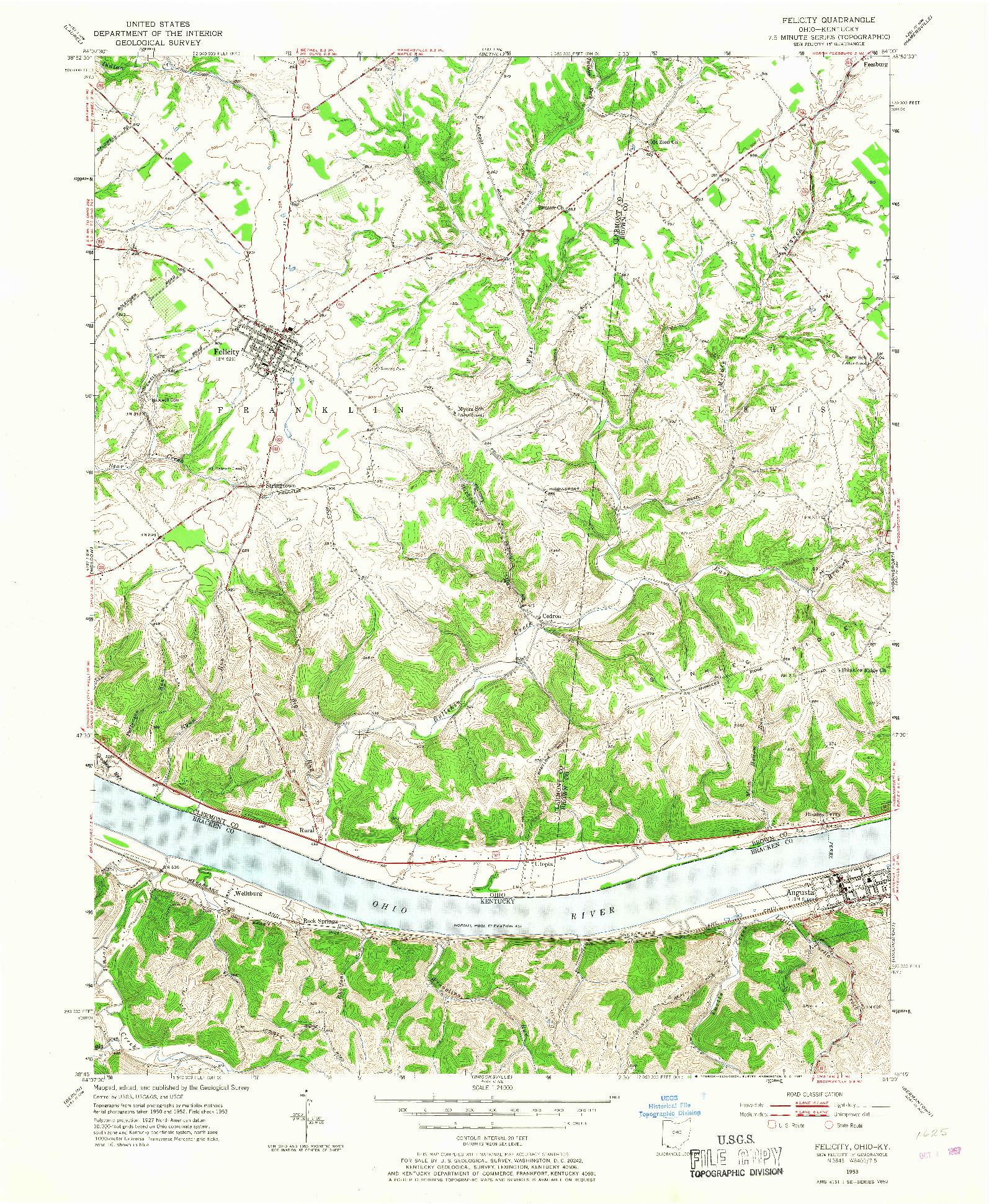 USGS 1:24000-SCALE QUADRANGLE FOR FELICITY, OH 1953