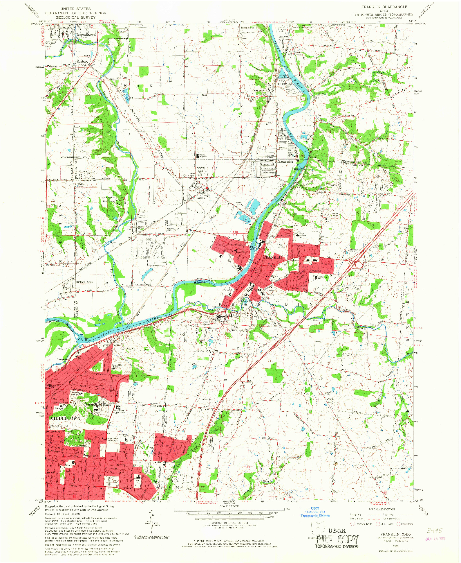 USGS 1:24000-SCALE QUADRANGLE FOR FRANKLIN, OH 1965