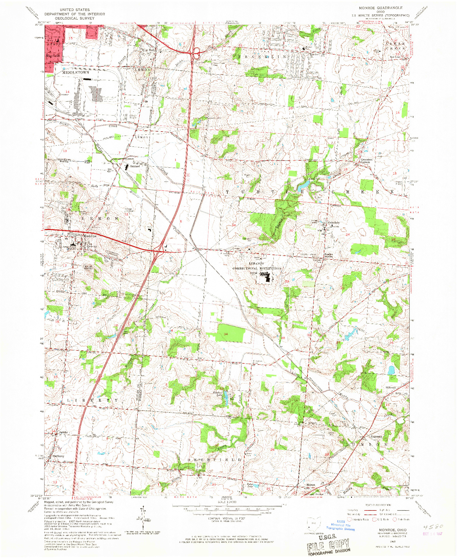 USGS 1:24000-SCALE QUADRANGLE FOR MONROE, OH 1965