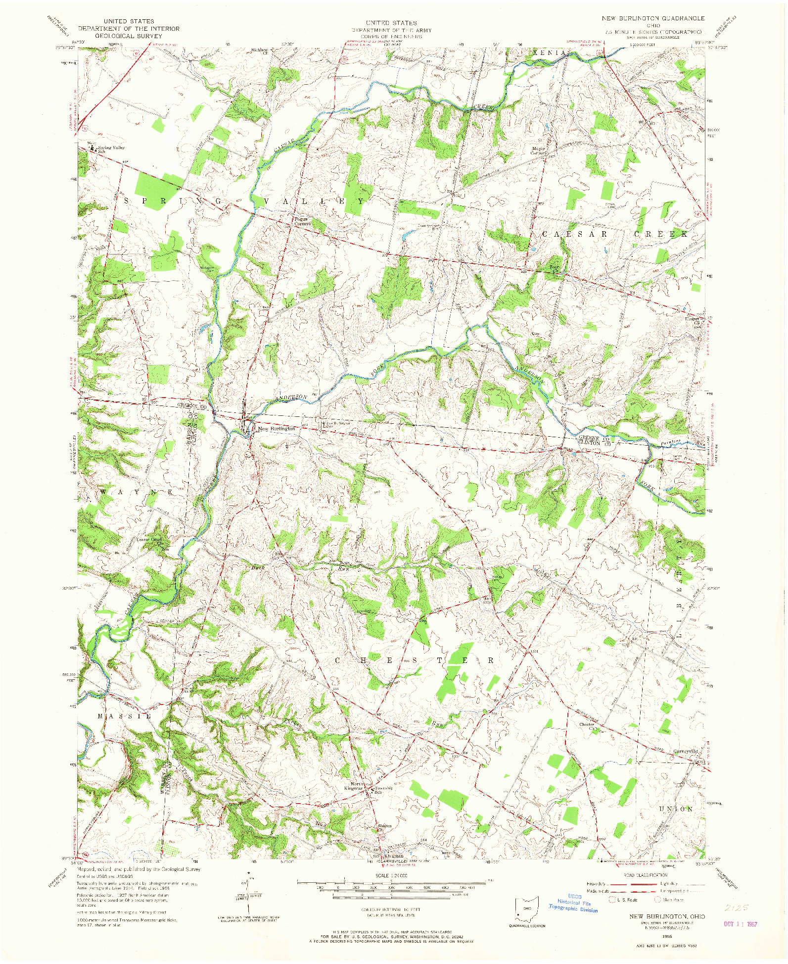 USGS 1:24000-SCALE QUADRANGLE FOR NEW BURLINGTON, OH 1955