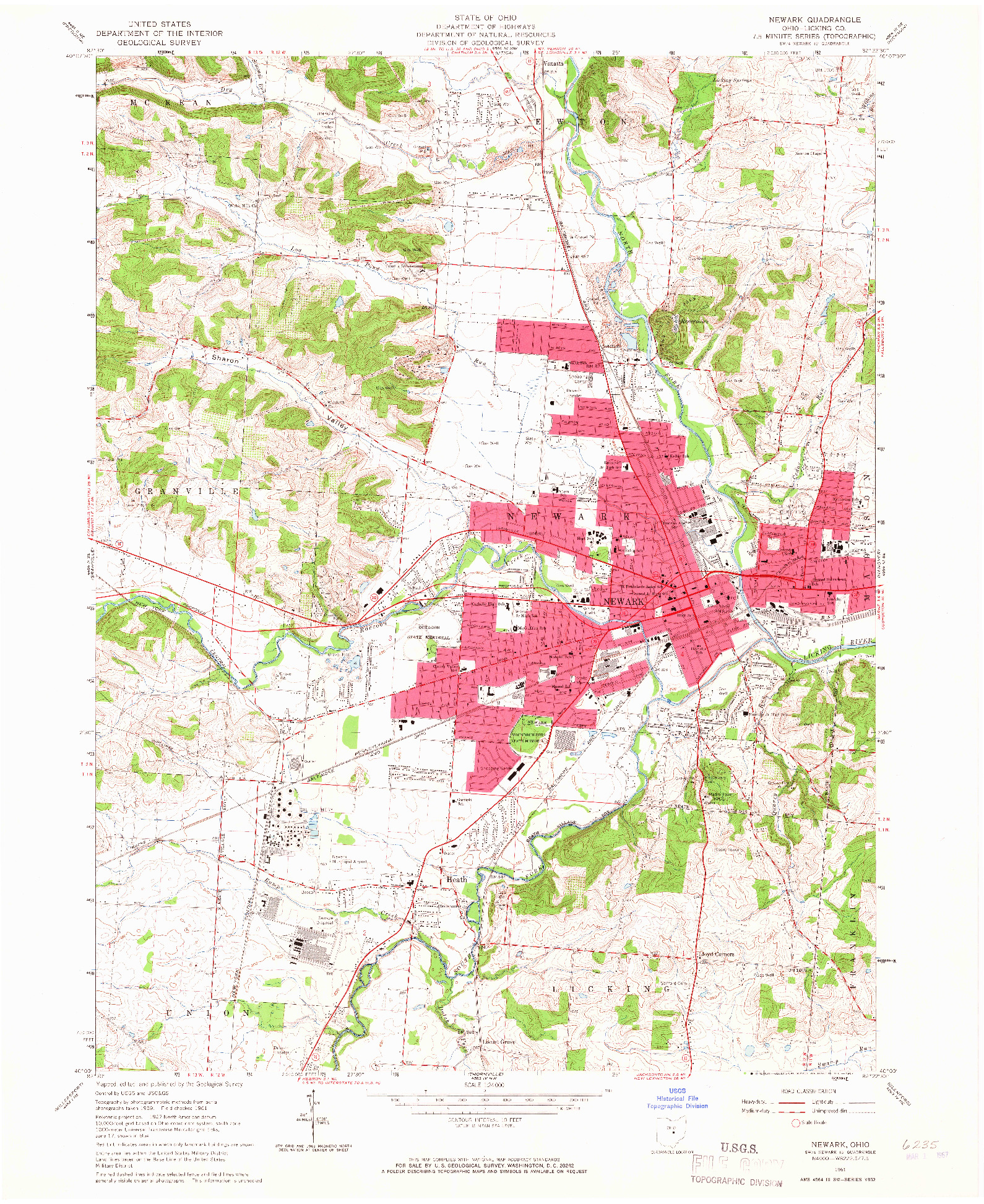 USGS 1:24000-SCALE QUADRANGLE FOR NEWARK, OH 1961