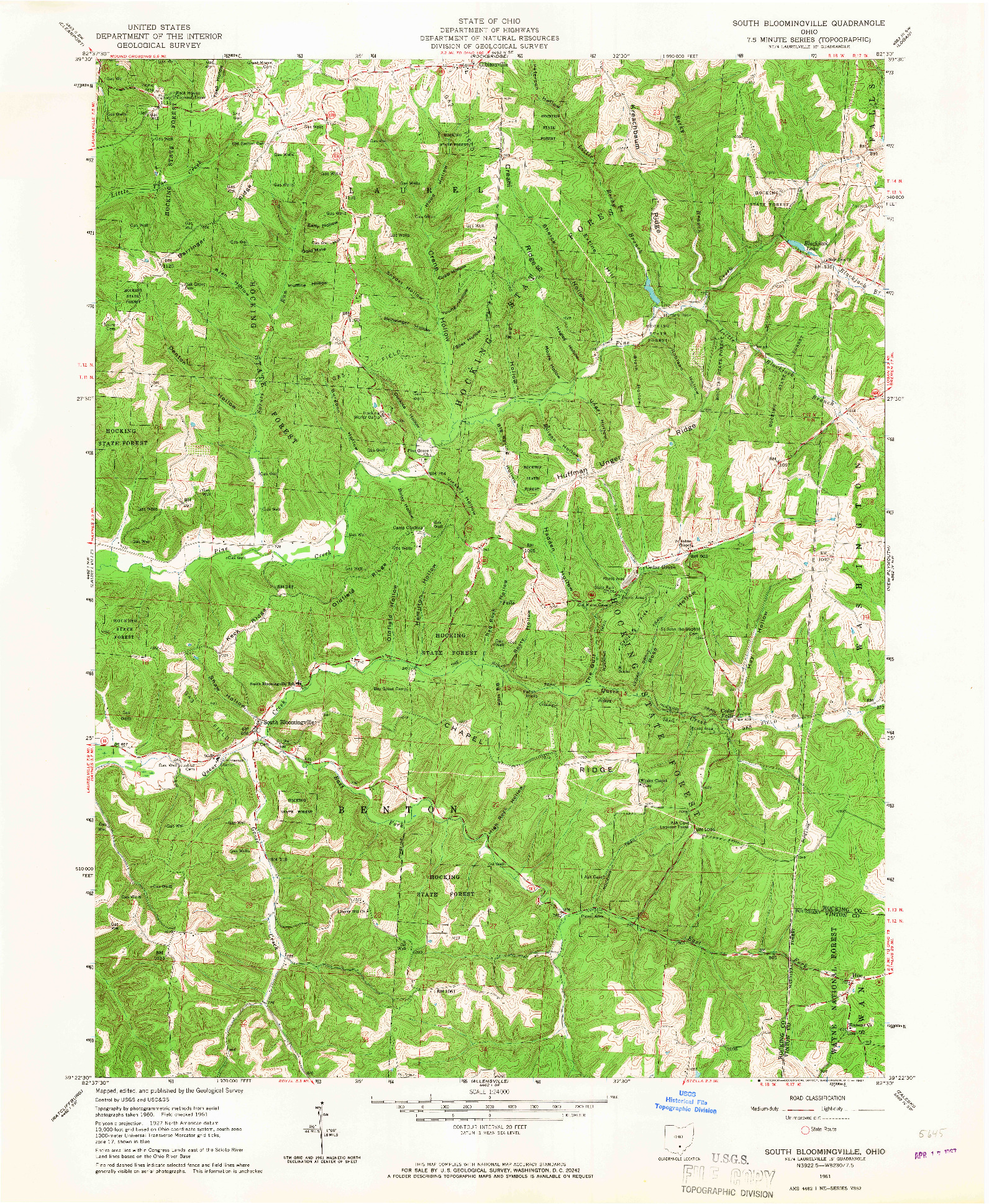 USGS 1:24000-SCALE QUADRANGLE FOR SOUTH BLOOMINGVILLE, OH 1961