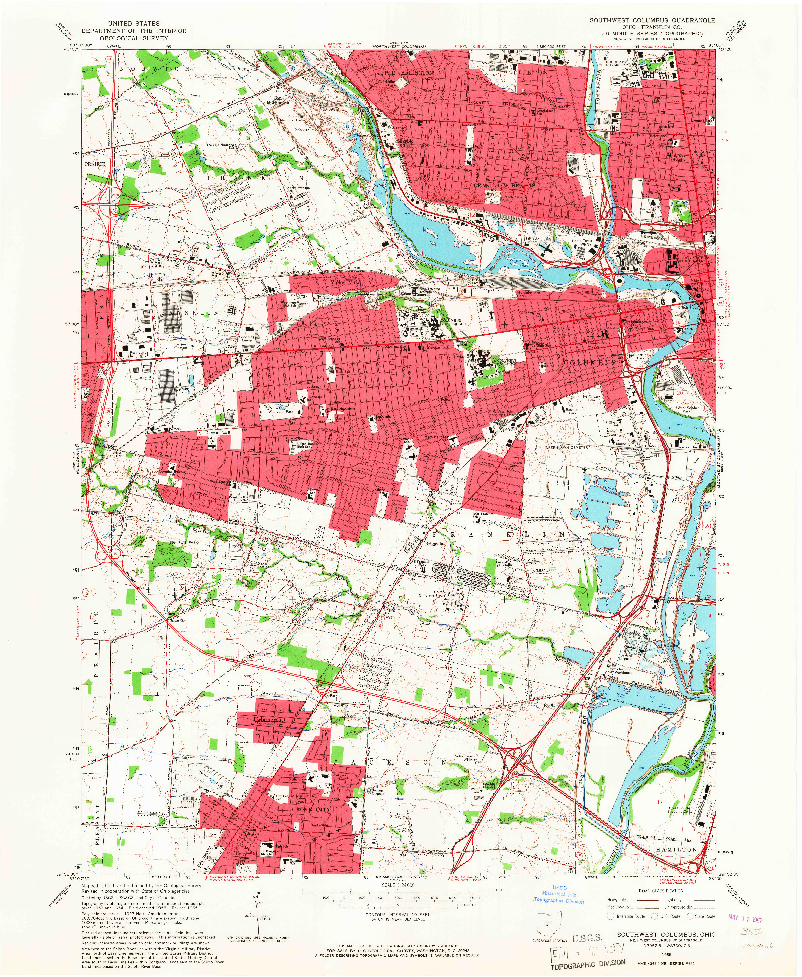 USGS 1:24000-SCALE QUADRANGLE FOR SOUTHWEST COLUMBUS, OH 1965