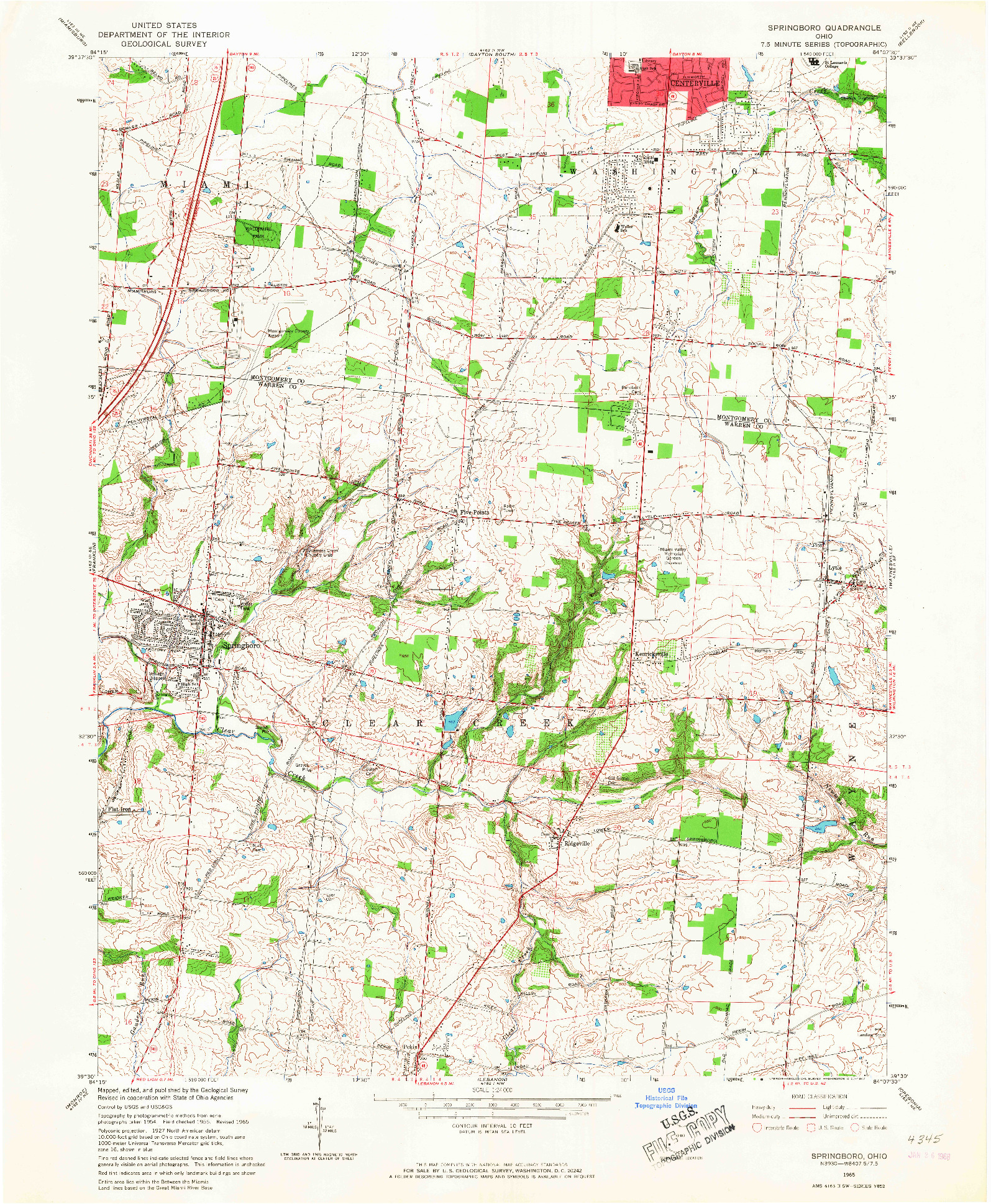 USGS 1:24000-SCALE QUADRANGLE FOR SPRINGBORO, OH 1965