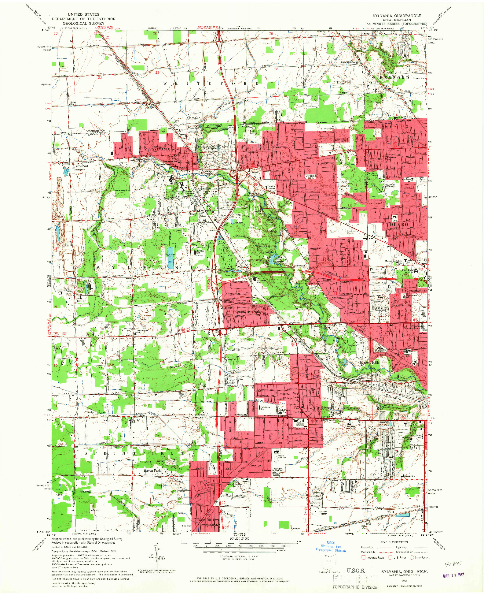 USGS 1:24000-SCALE QUADRANGLE FOR SYLVANIA, OH 1965