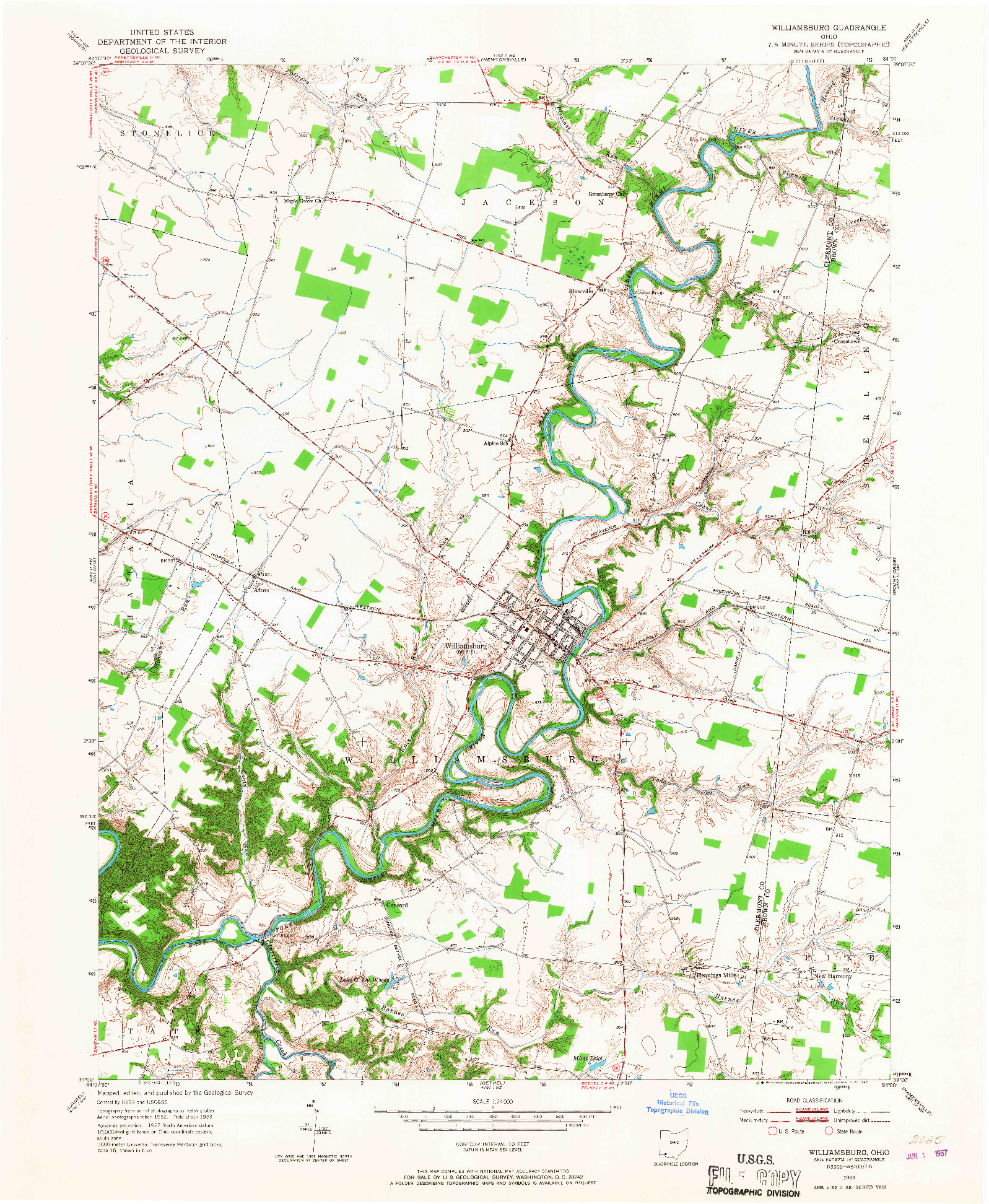 USGS 1:24000-SCALE QUADRANGLE FOR WILLIAMSBURG, OH 1953