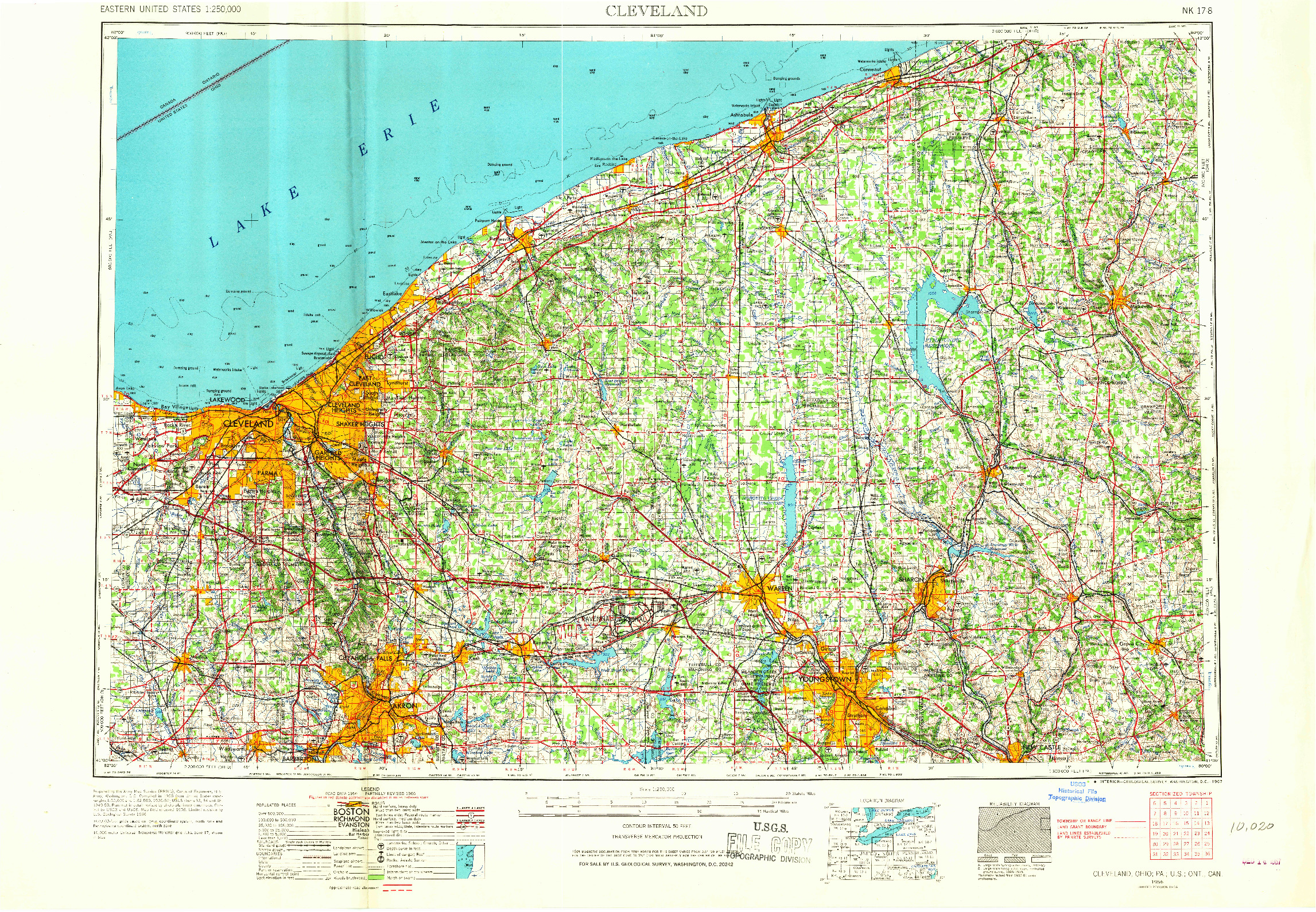 USGS 1:250000-SCALE QUADRANGLE FOR CLEVELAND, OH 1956