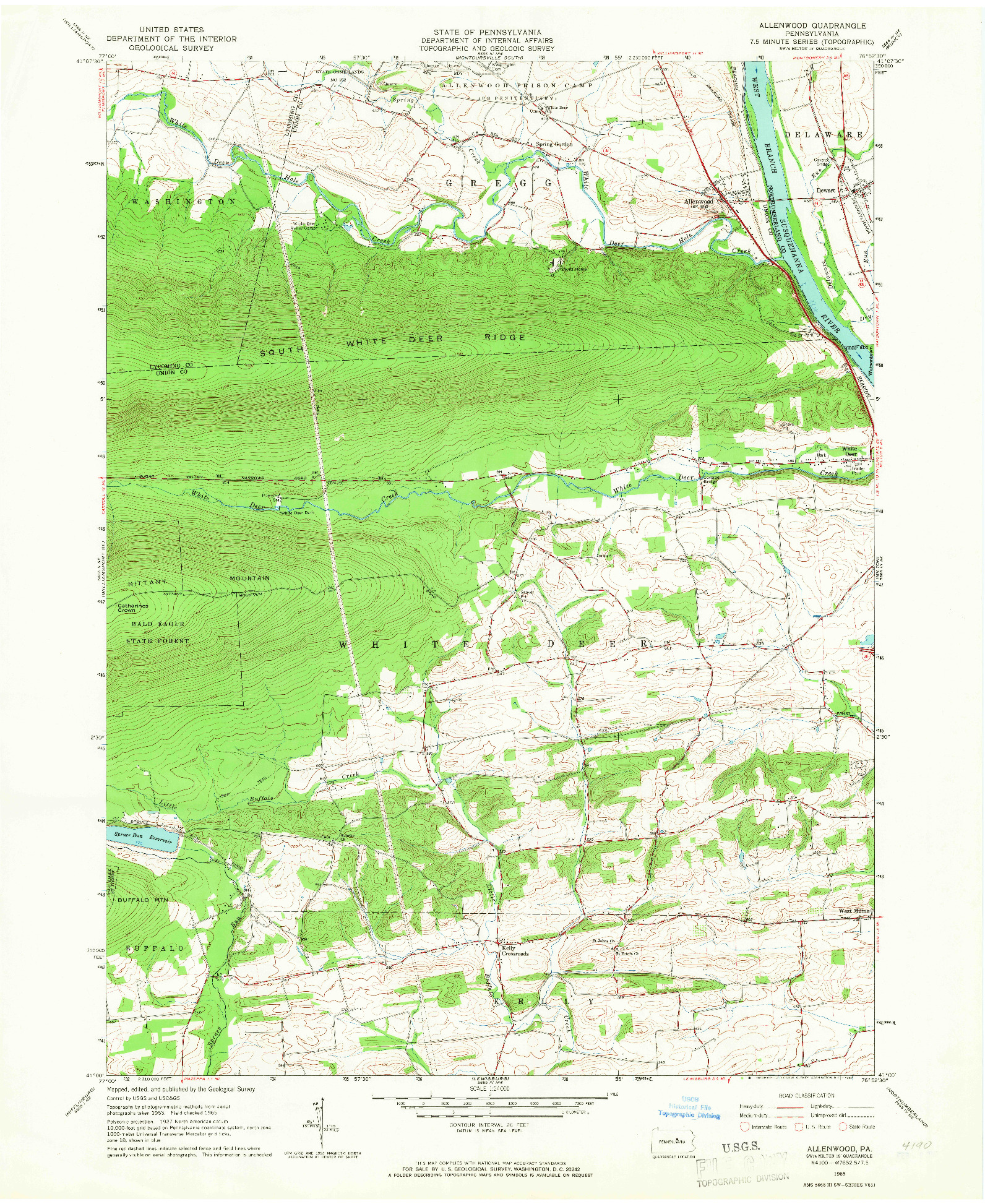 USGS 1:24000-SCALE QUADRANGLE FOR ALLENWOOD, PA 1965