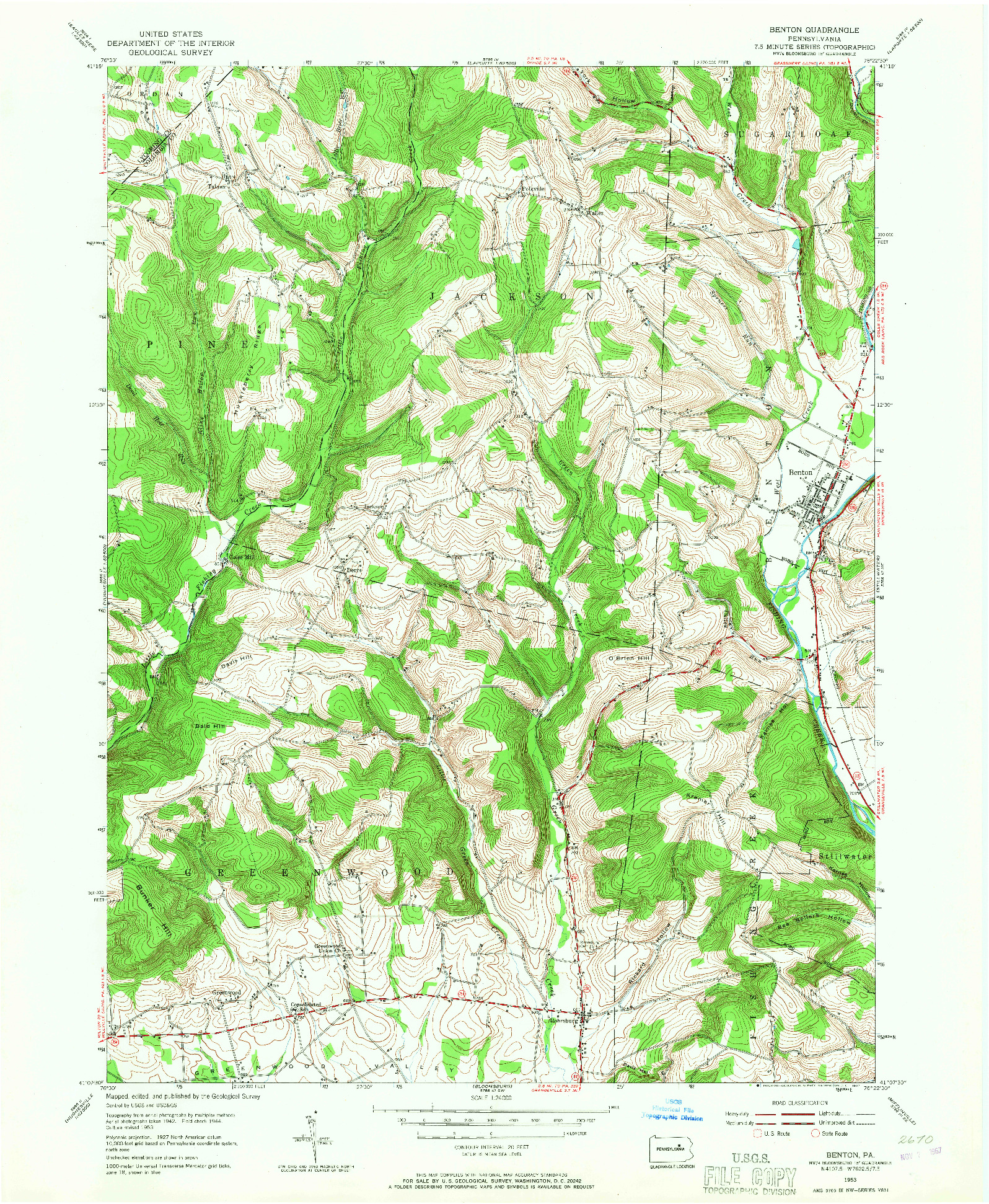 USGS 1:24000-SCALE QUADRANGLE FOR BENTON, PA 1953