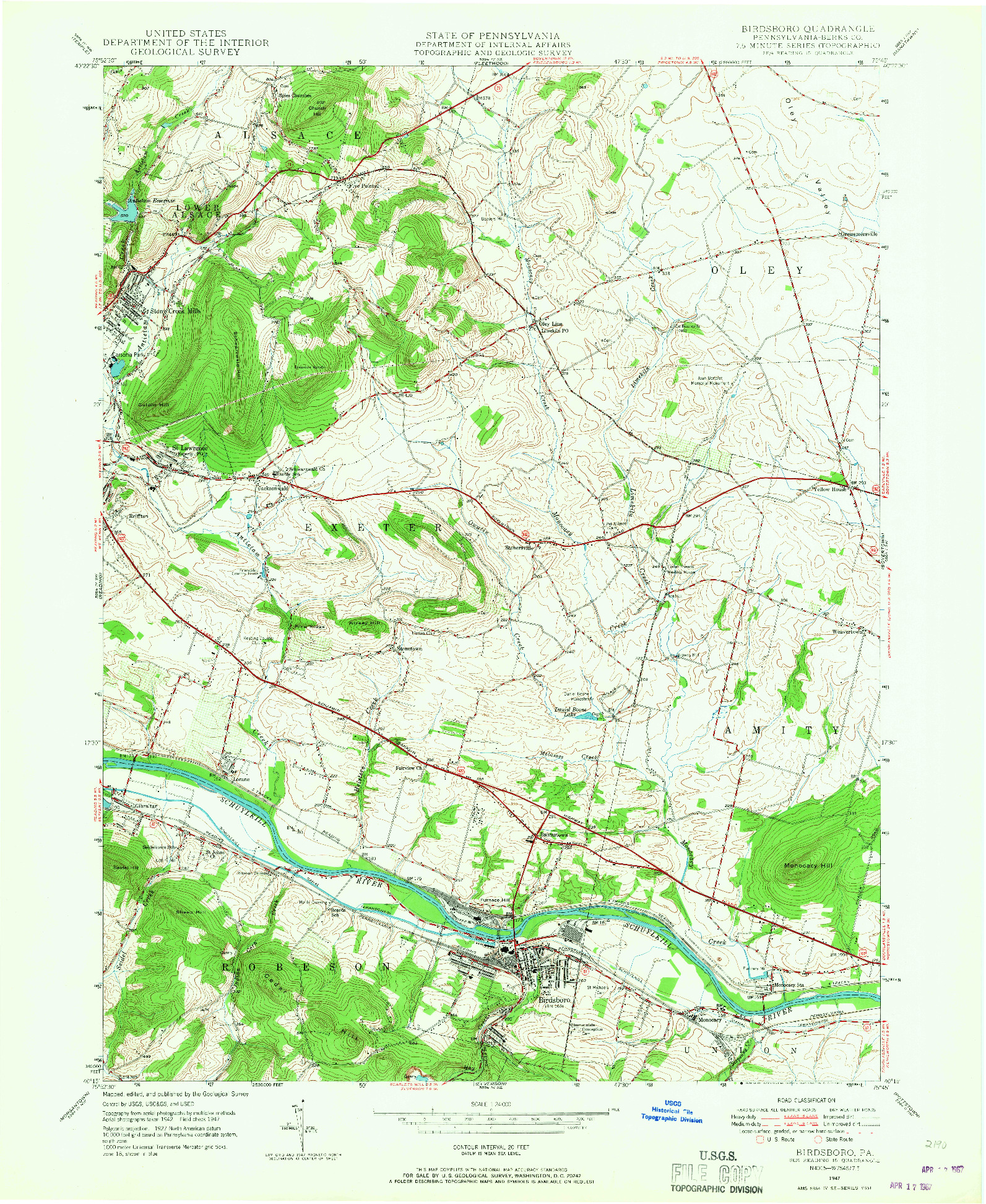 USGS 1:24000-SCALE QUADRANGLE FOR BIRDSBORO, PA 1947