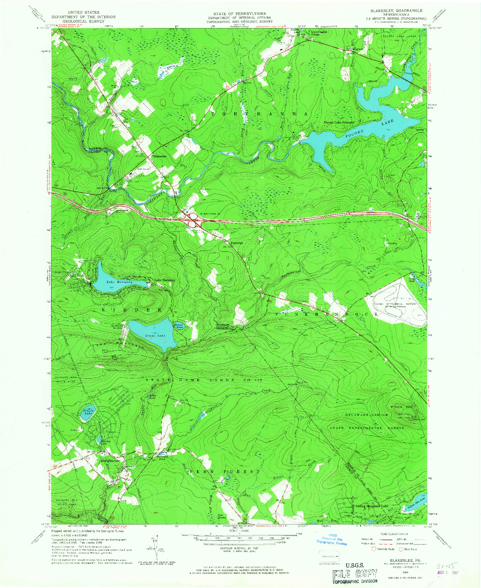USGS 1:24000-SCALE QUADRANGLE FOR BLAKESLEE, PA 1965