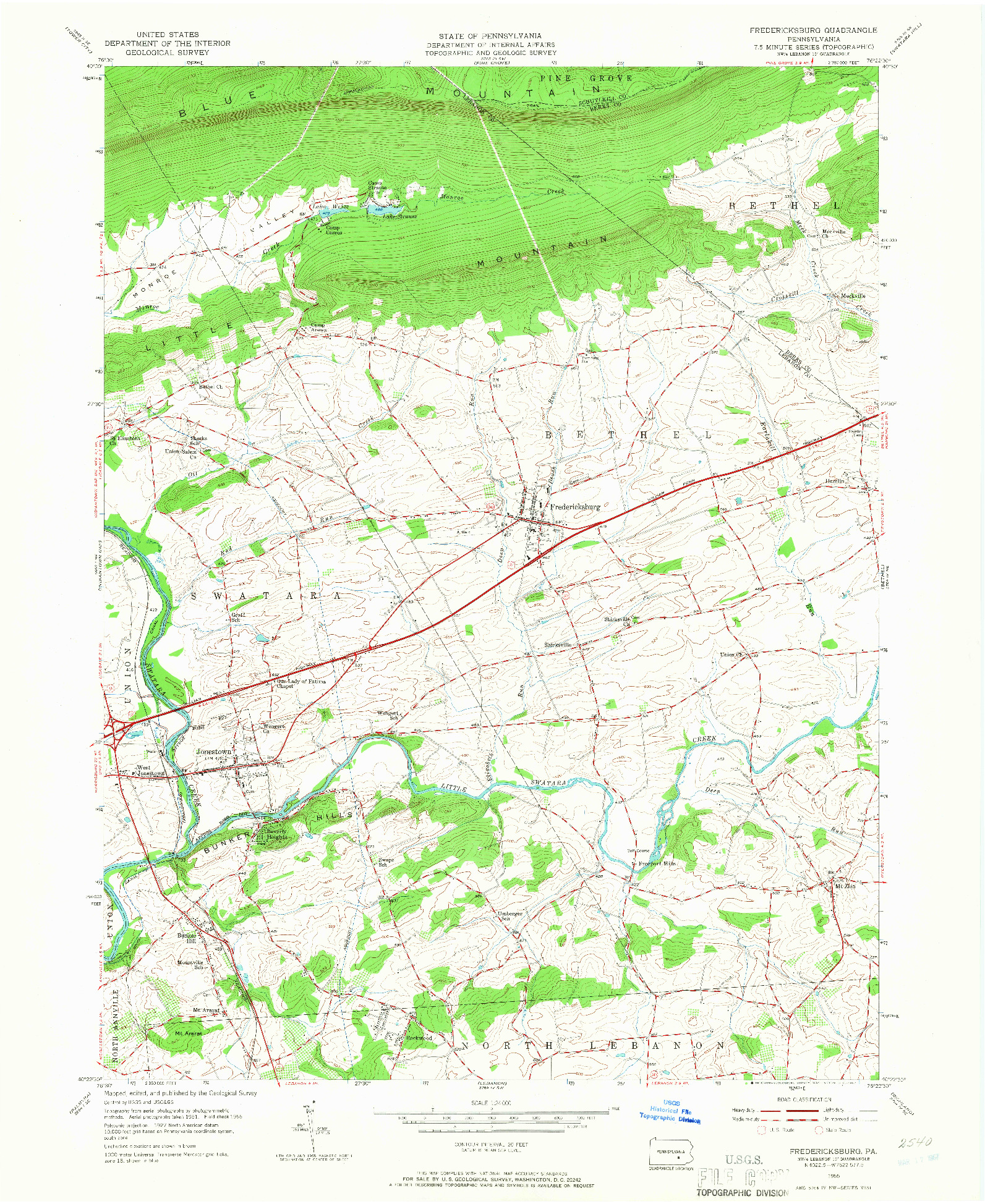 USGS 1:24000-SCALE QUADRANGLE FOR FREDERICKSBURG, PA 1955