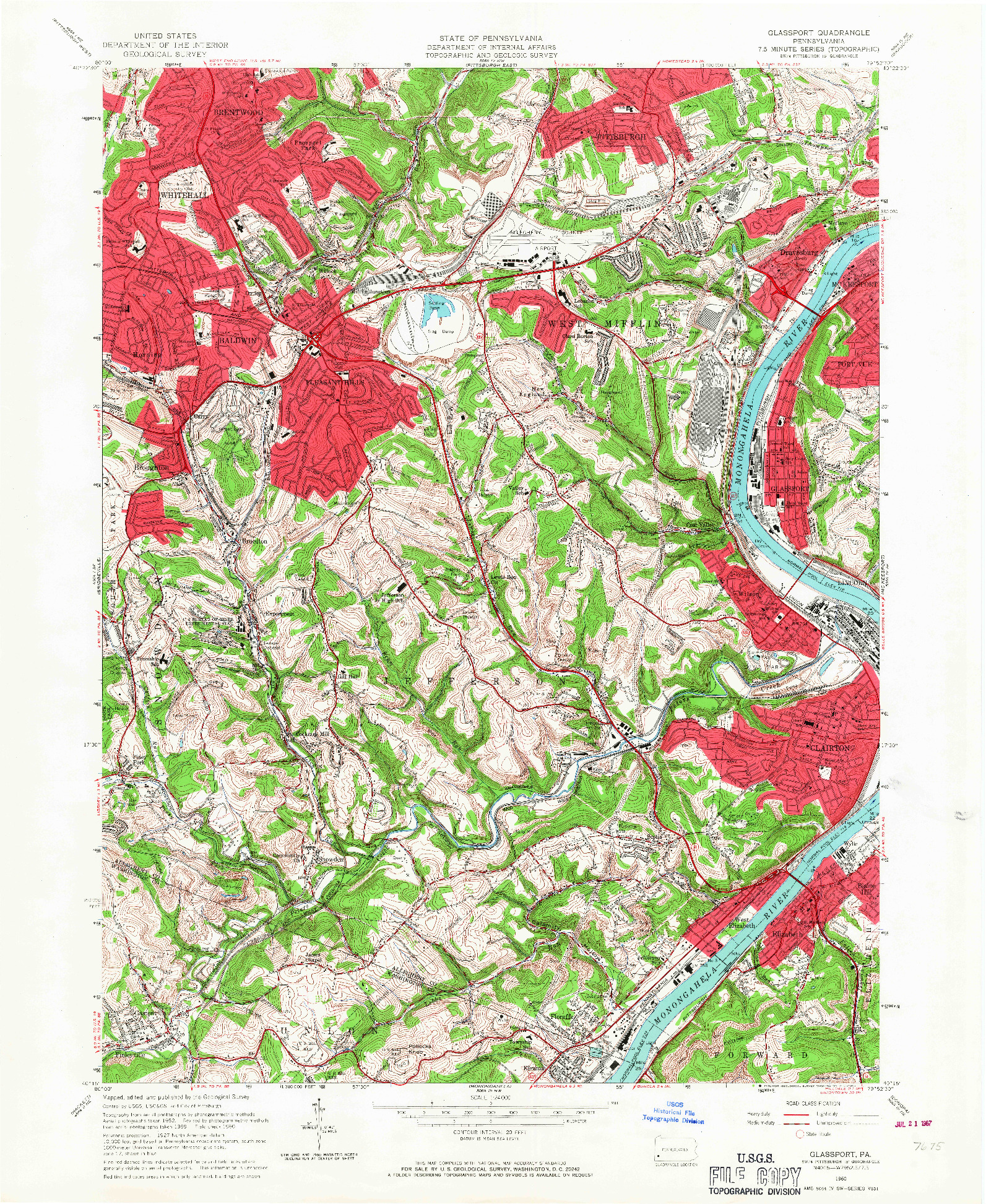 USGS 1:24000-SCALE QUADRANGLE FOR GLASSPORT, PA 1960