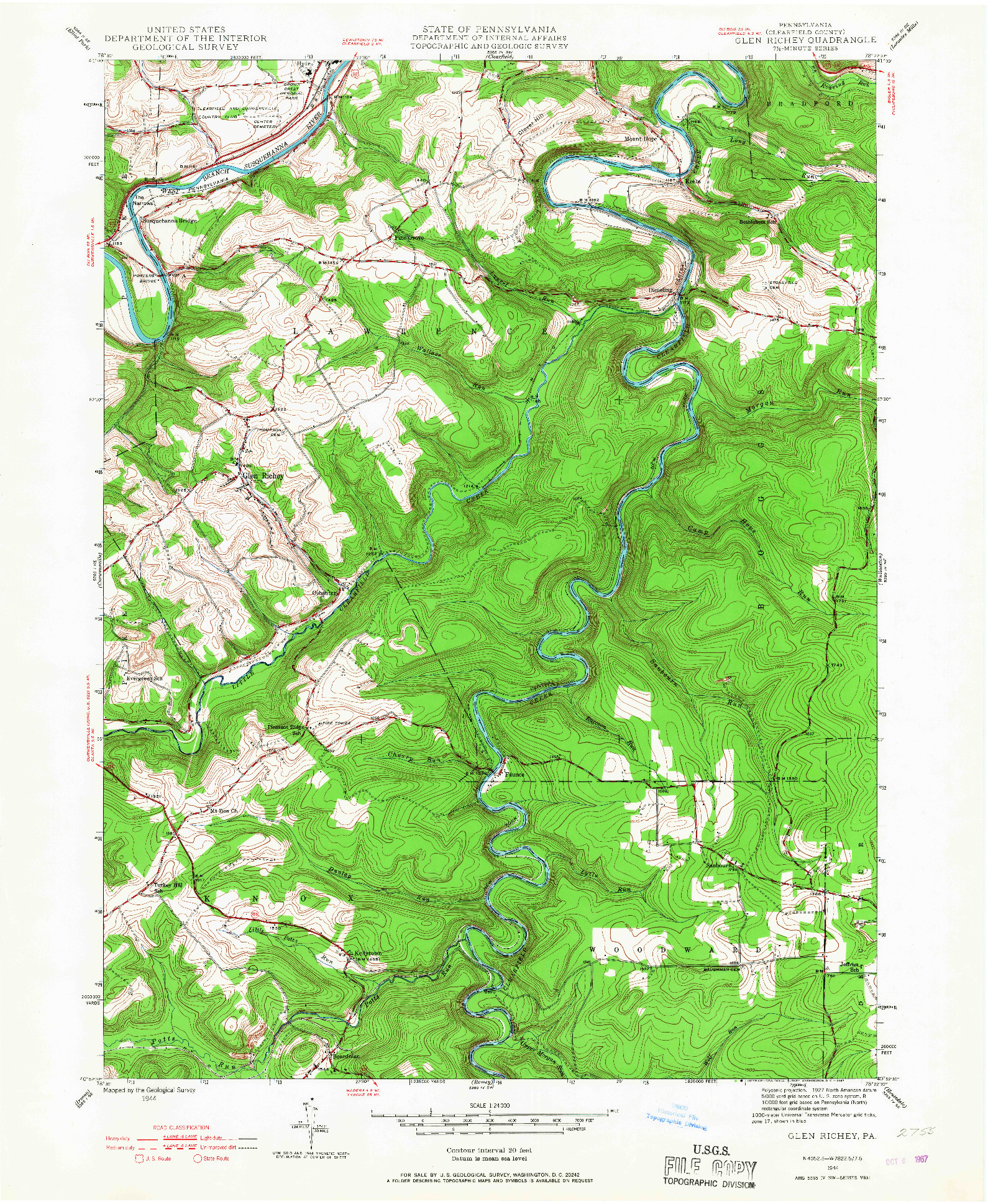 USGS 1:24000-SCALE QUADRANGLE FOR GLEN RICHEY, PA 1944