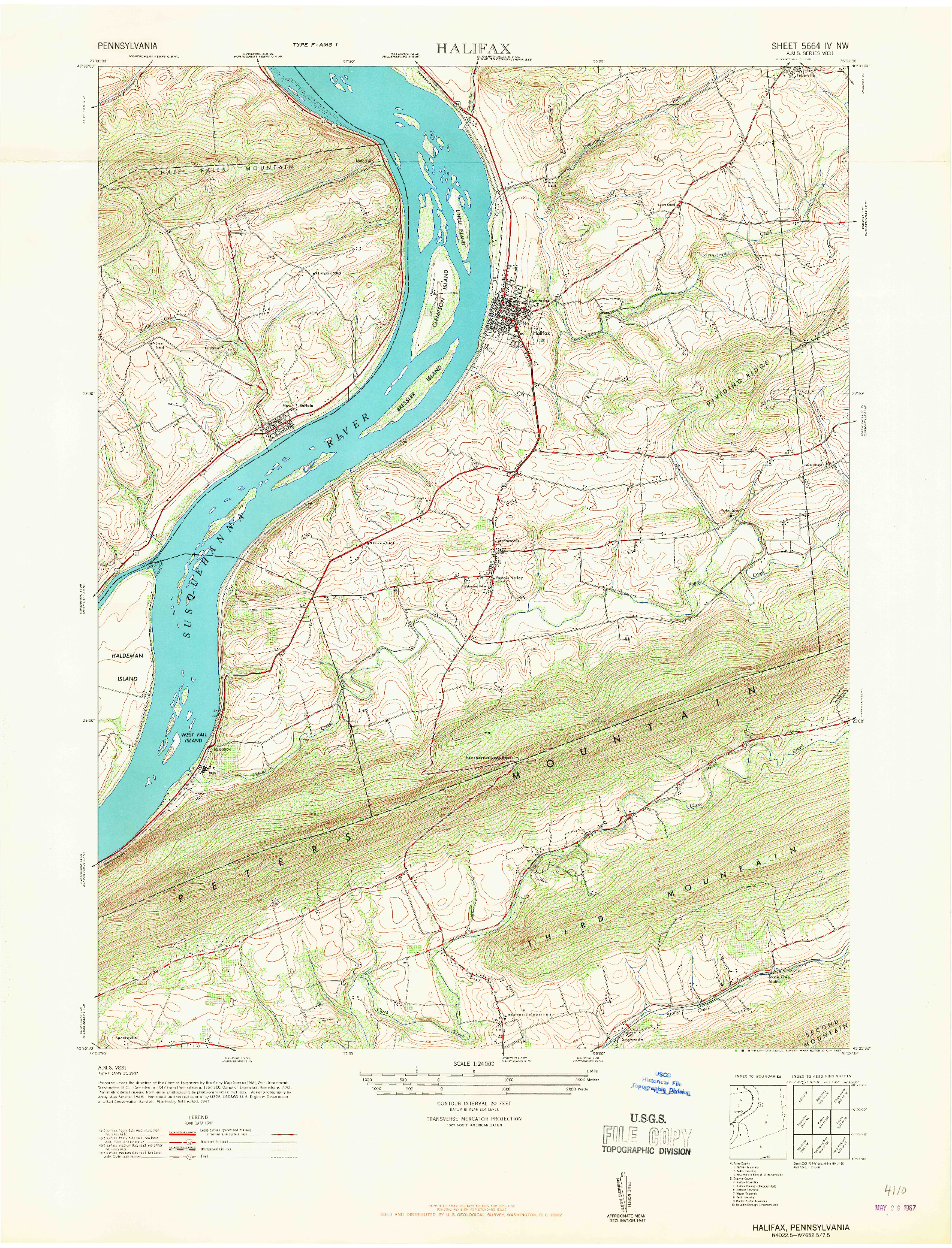 USGS 1:24000-SCALE QUADRANGLE FOR HALIFAX, PA 1947