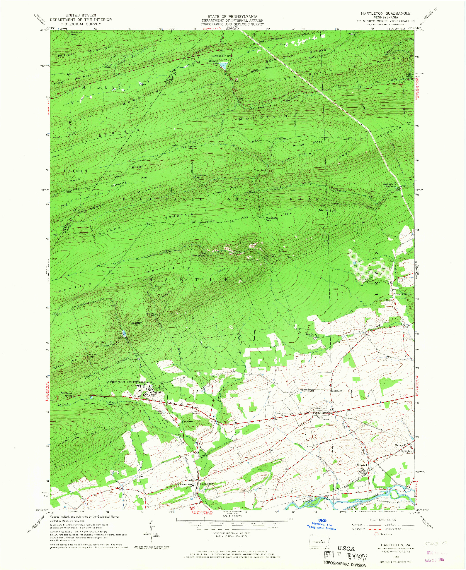 USGS 1:24000-SCALE QUADRANGLE FOR HARTLETON, PA 1965