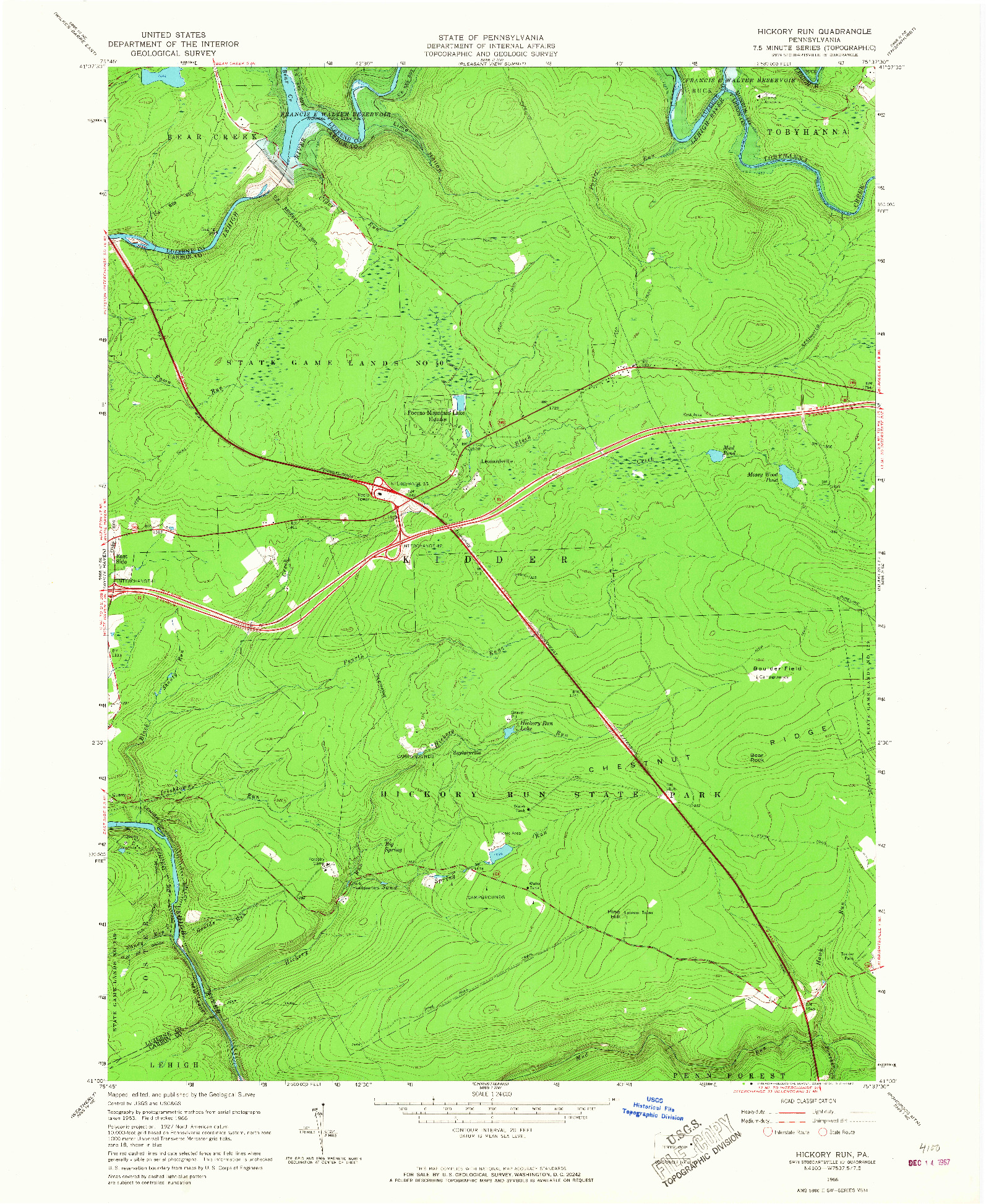 USGS 1:24000-SCALE QUADRANGLE FOR HICKORY RUN, PA 1966